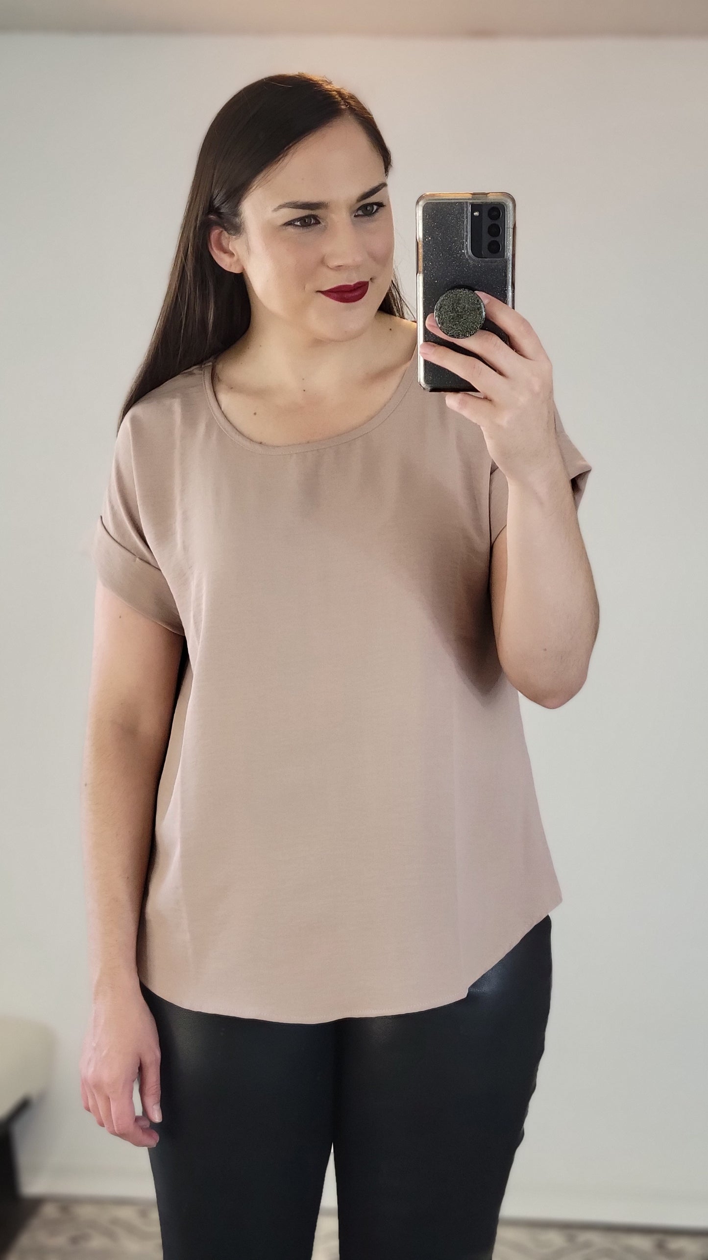 Latte Airflow Scoop Neck Short Sleeve Woven Top "Bonnie"