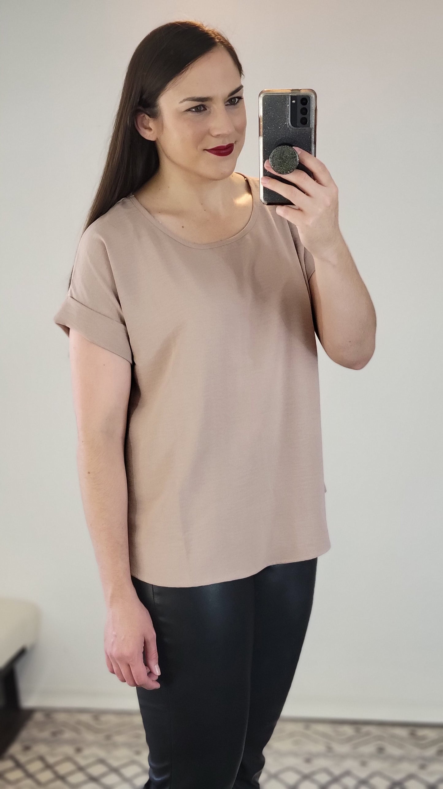 Latte Airflow Scoop Neck Short Sleeve Woven Top "Bonnie"