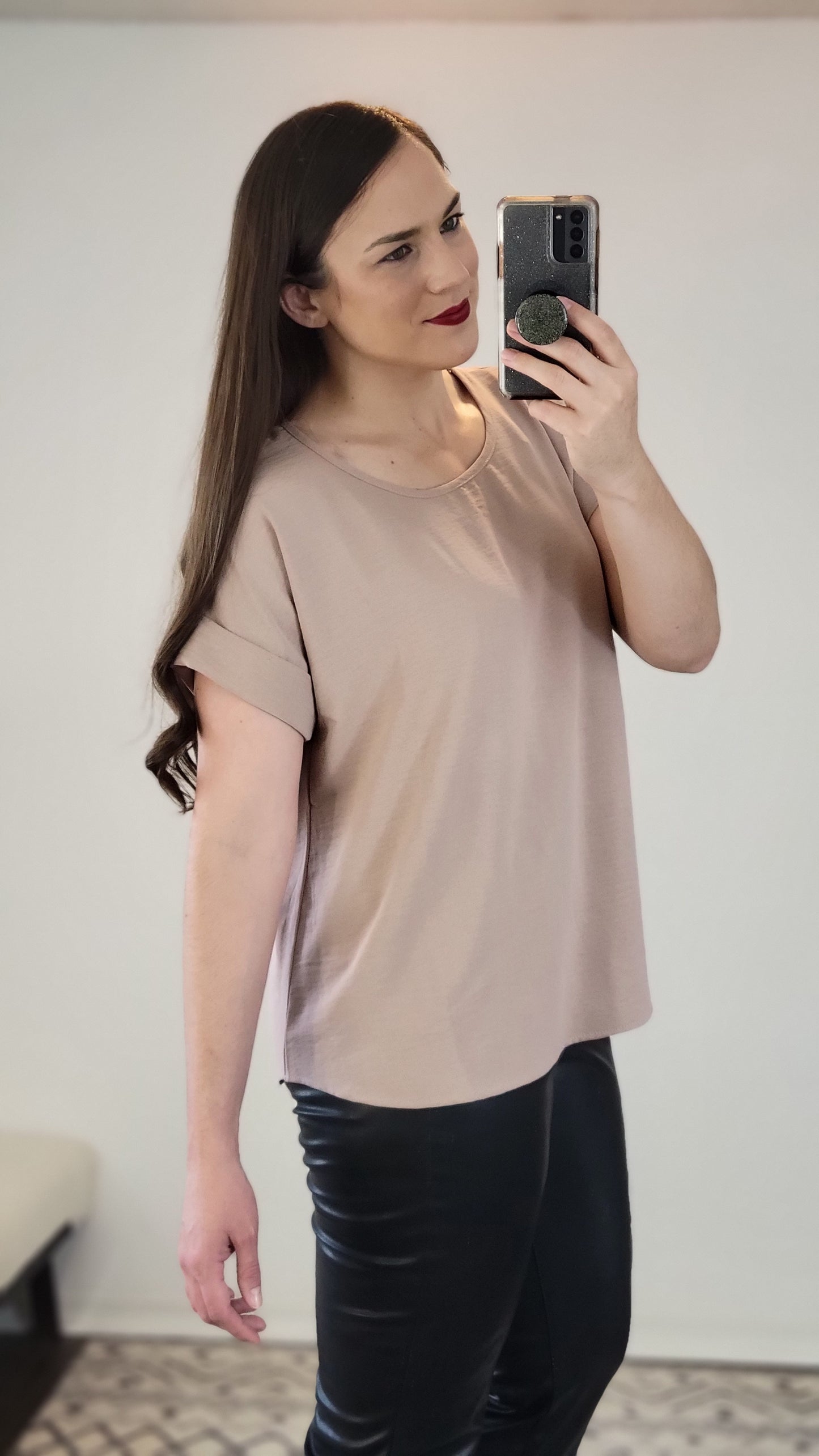 Latte Airflow Scoop Neck Short Sleeve Woven Top "Bonnie"