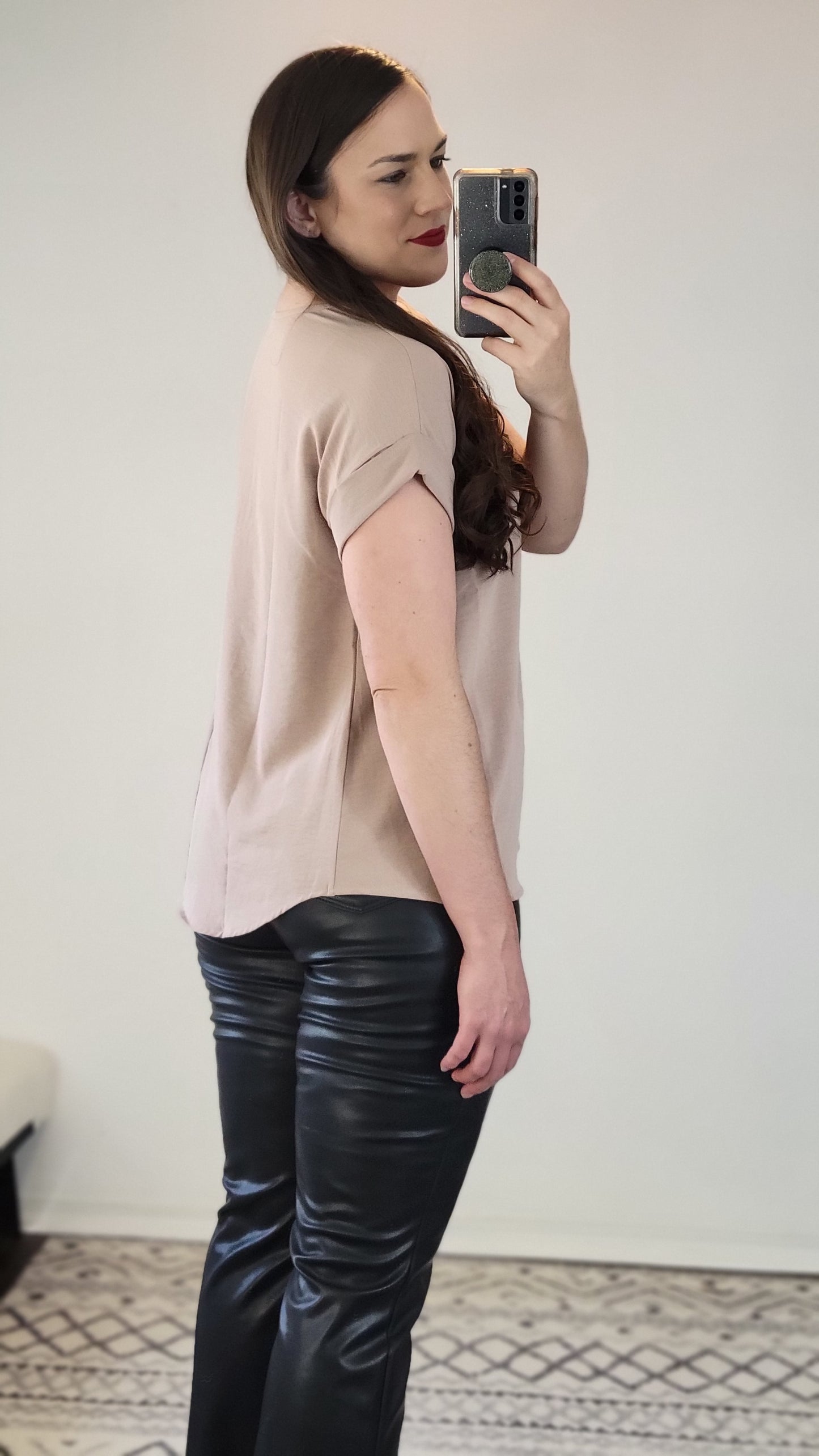 Latte Airflow Scoop Neck Short Sleeve Woven Top "Bonnie"