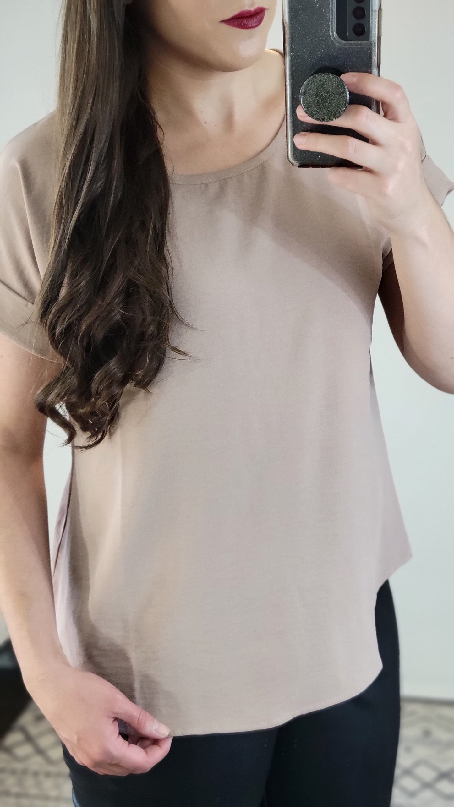 Latte Airflow Scoop Neck Short Sleeve Woven Top "Bonnie"