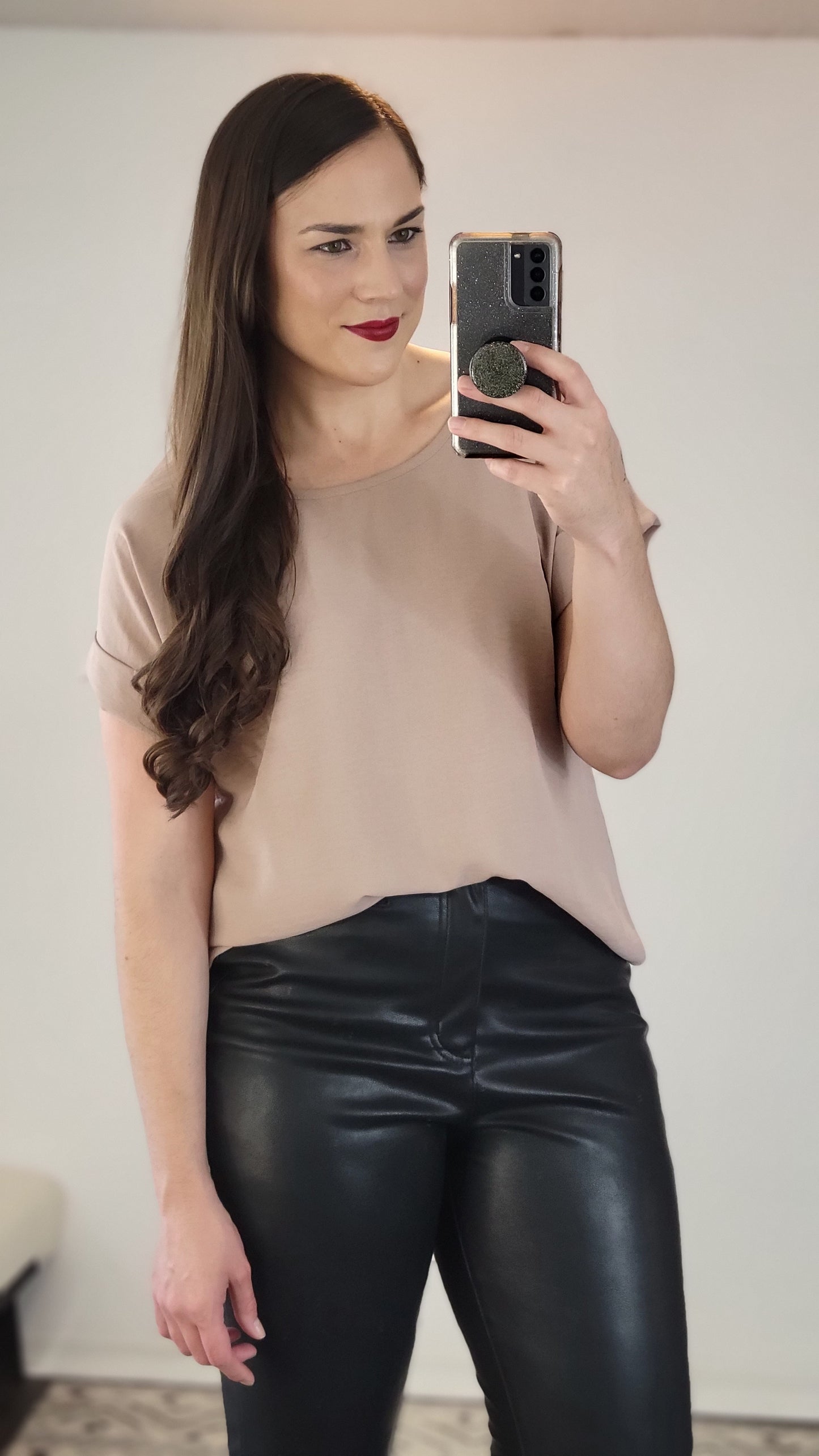 Latte Airflow Scoop Neck Short Sleeve Woven Top "Bonnie"