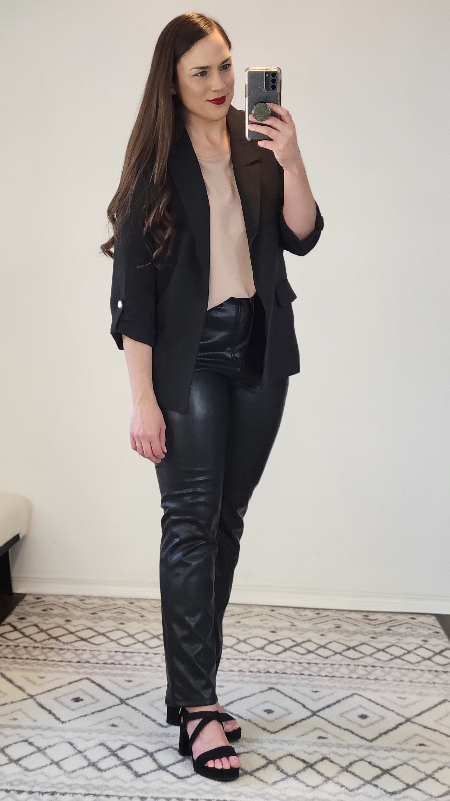 Judy Blue Black Faux Leather High Waist Tummy Control Straight Pants "Josie"