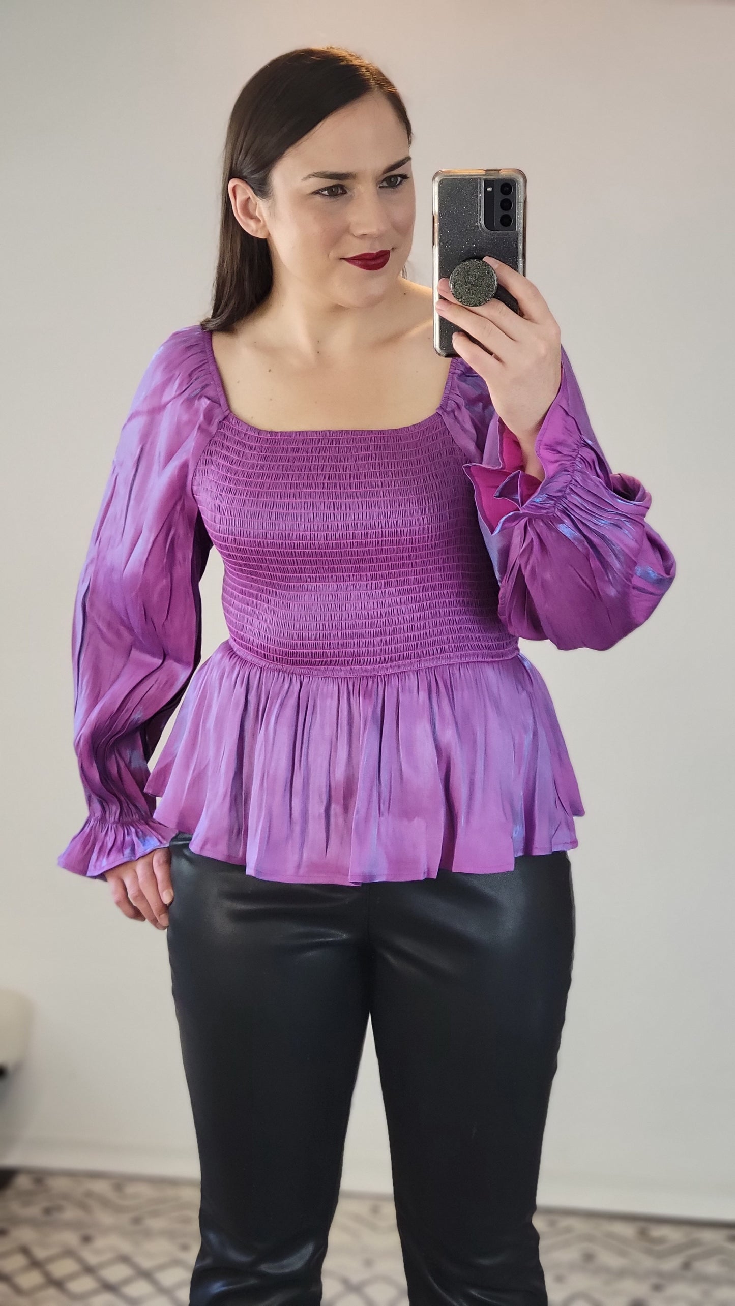 Magenta Smocked Peplum Top "Jenna"