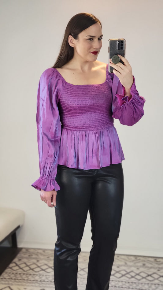 Magenta Smocked Peplum Top "Jenna"