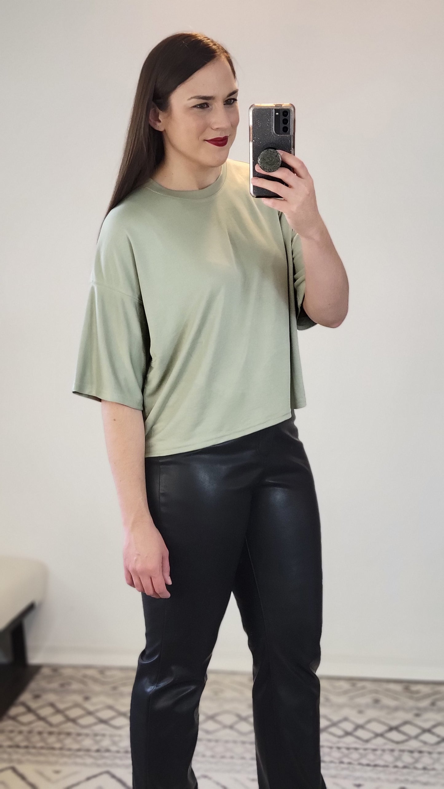 Soft Olive Modal Relaxed Crop Top "Caroline"