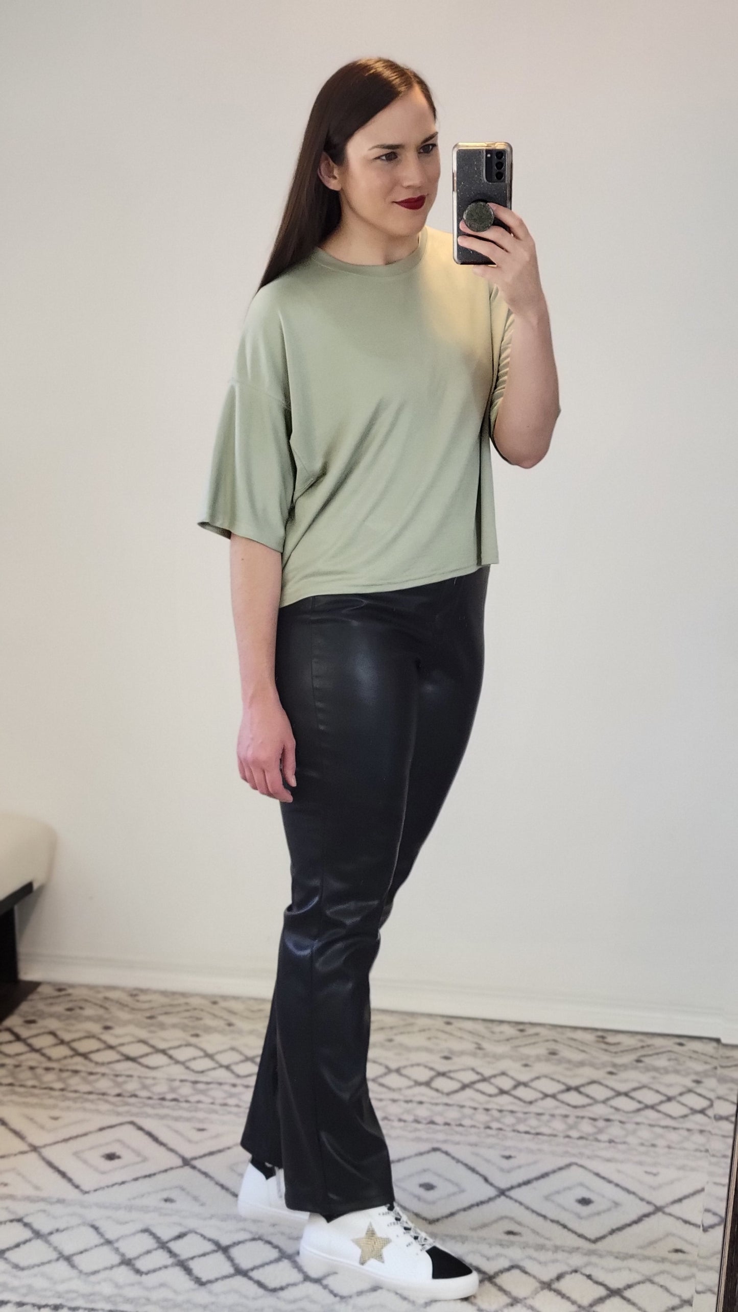 Soft Olive Modal Relaxed Crop Top "Caroline"