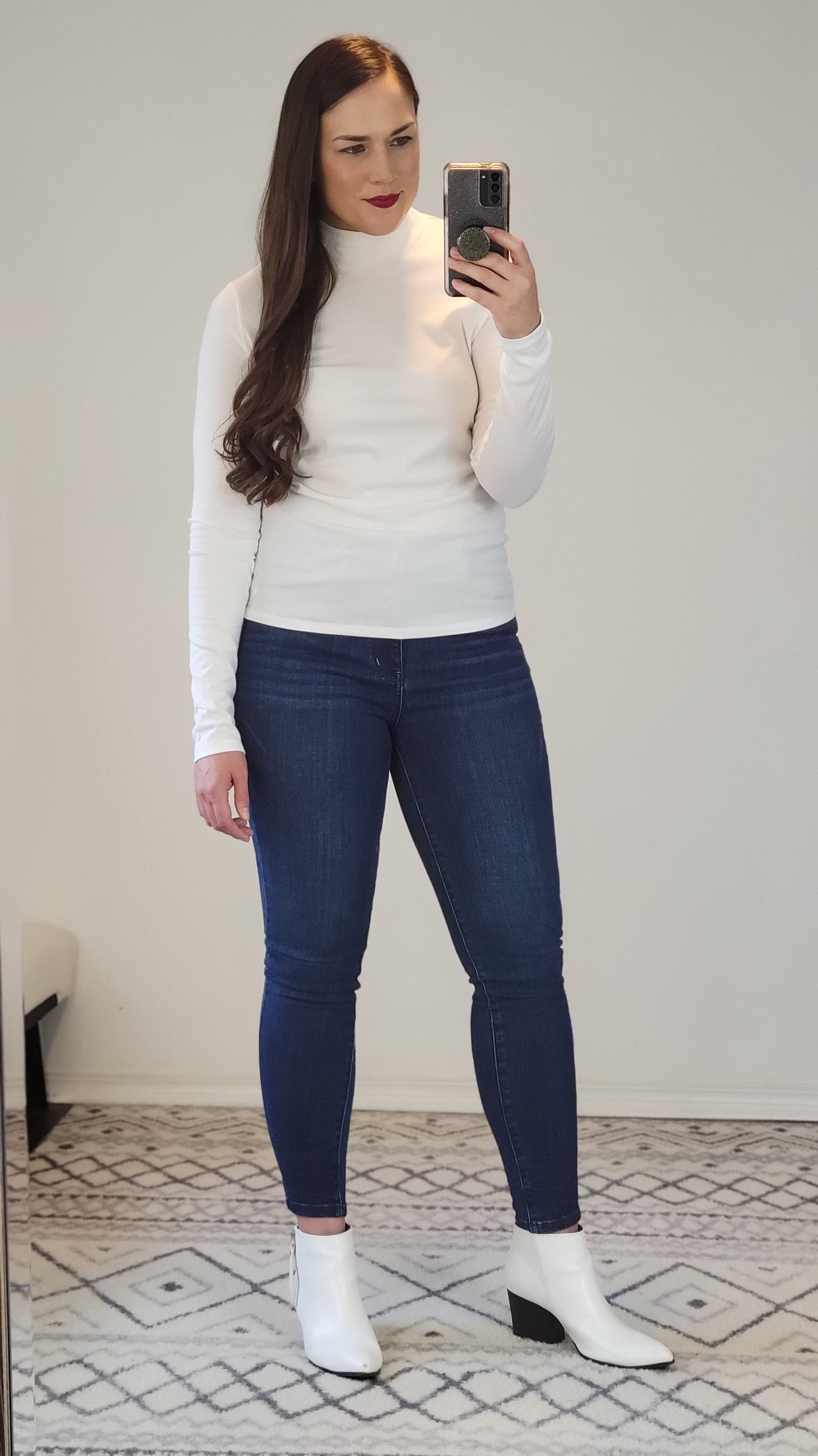 White Ribbed Basic Mock Neck Long Sleeve Top "Katherine"