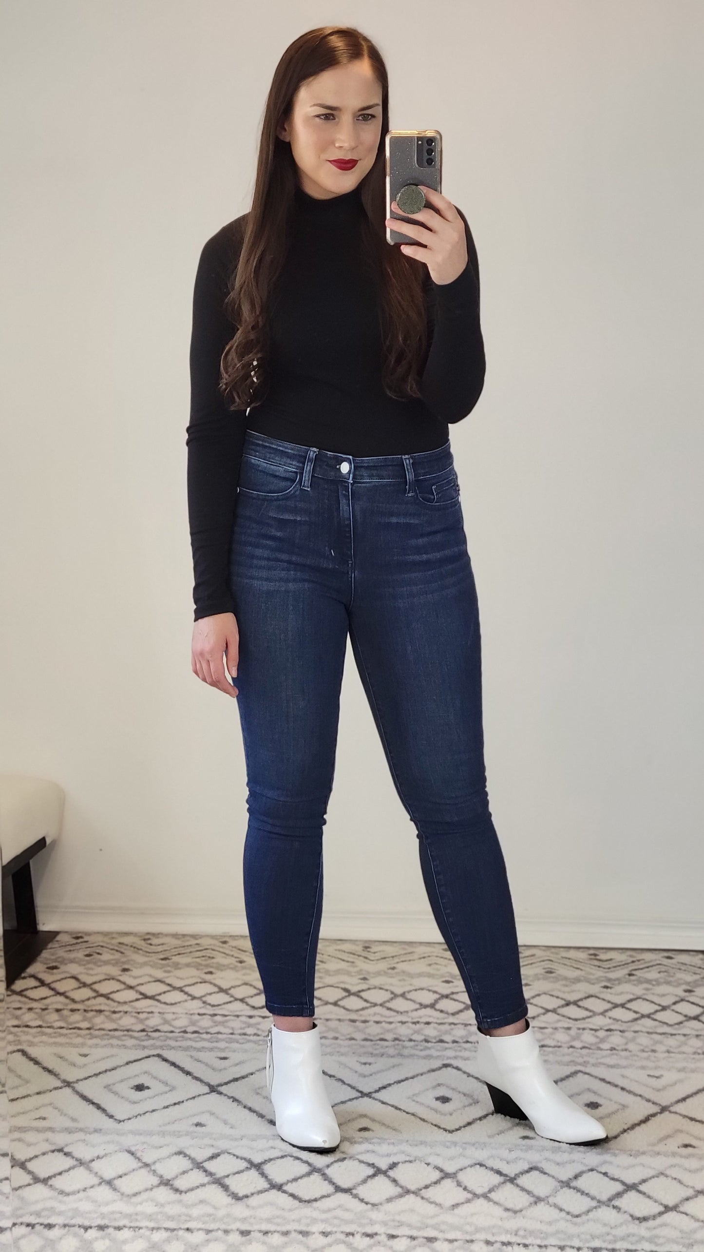 Black Ribbed Basic Mock Neck Long Sleeve Top "Elena"
