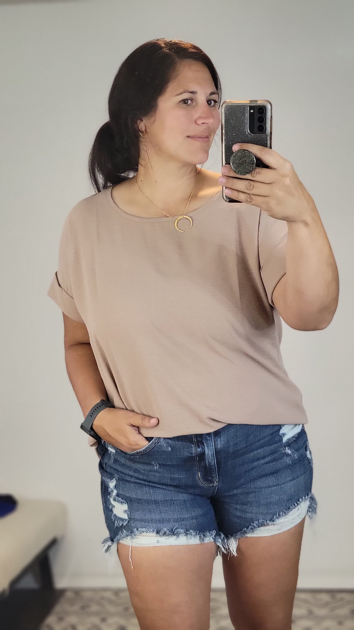Latte Airflow Scoop Neck Short Sleeve Woven Top "Bonnie"