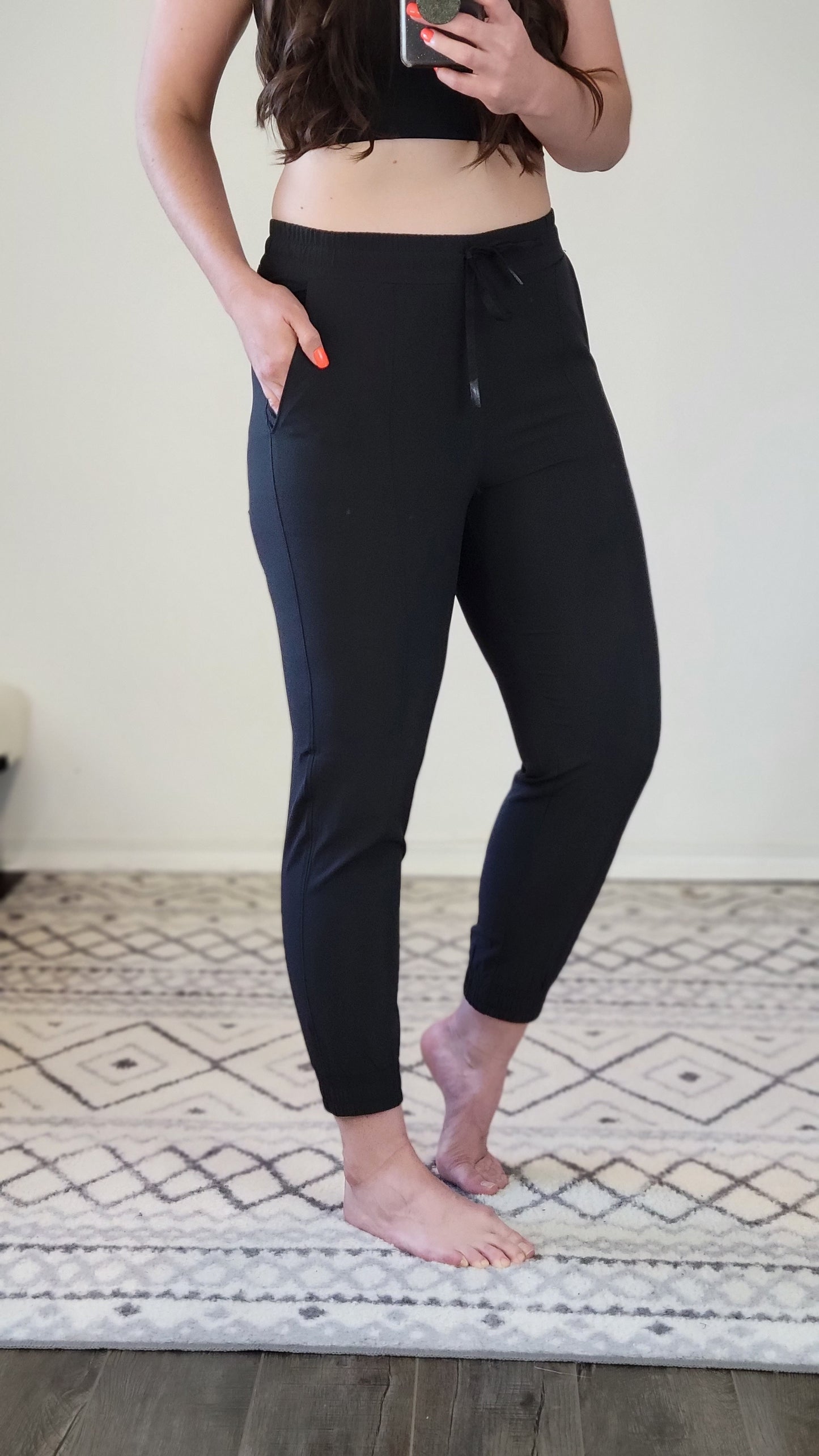 Black Athleisure High Waist Joggers with Pockets "Addison"
