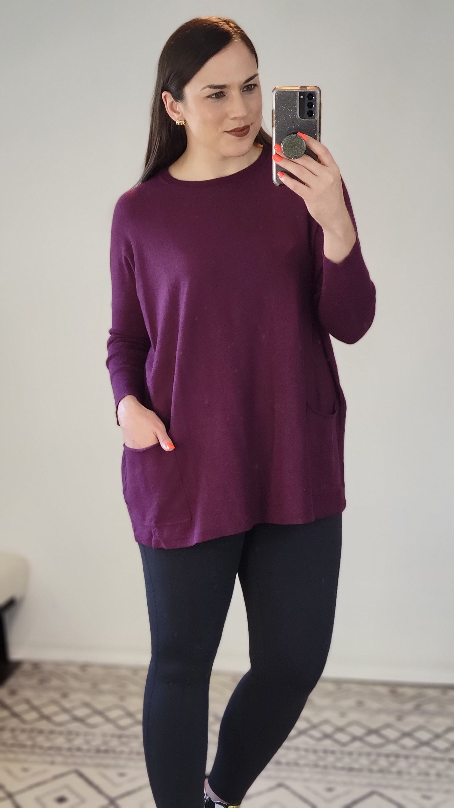 Mulberry Oversize Knit Sweater with Two Front Pockets "Callie" (1X/2X)