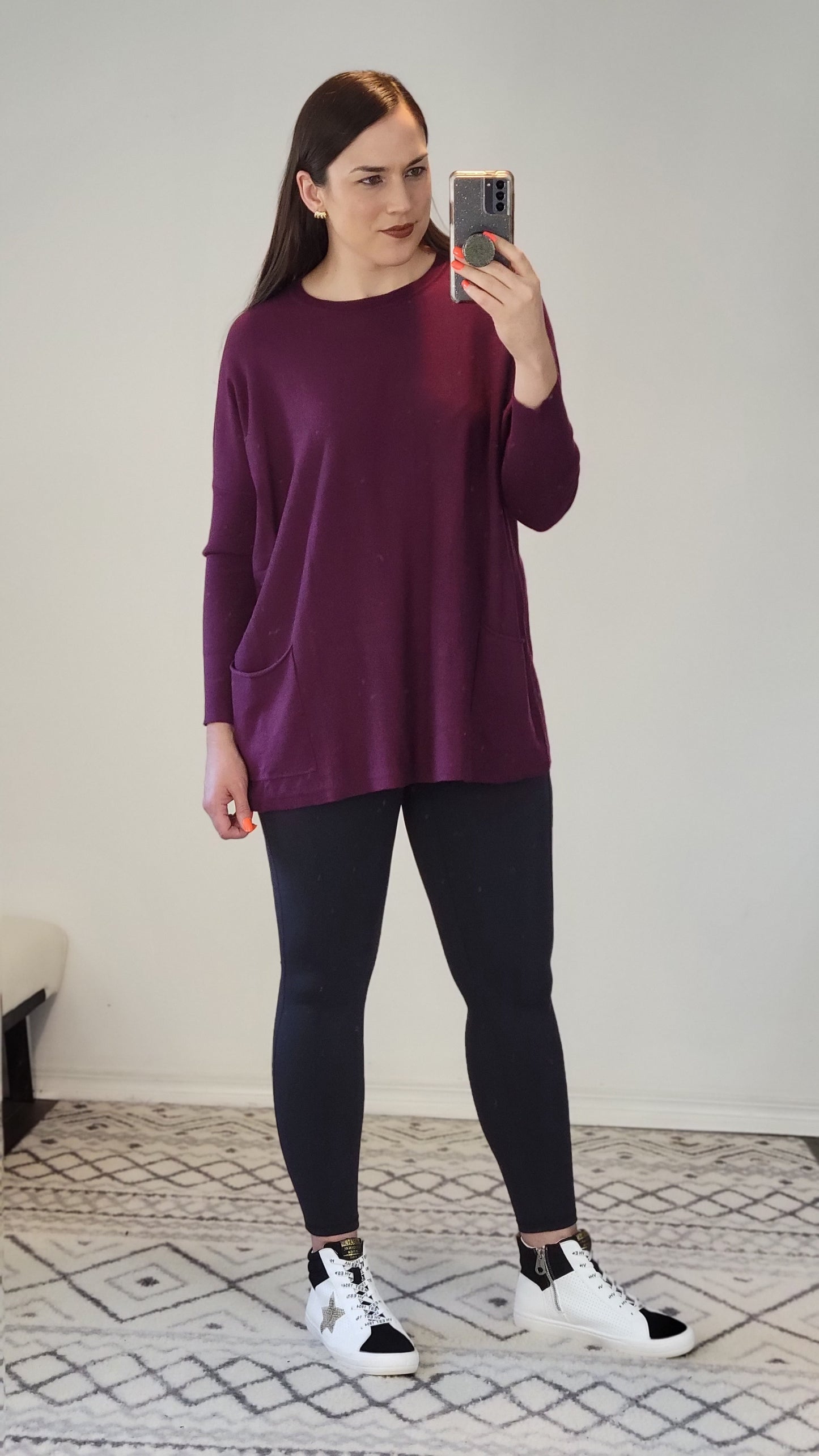 Mulberry Oversize Knit Sweater with Two Front Pockets "Callie" (1X/2X)