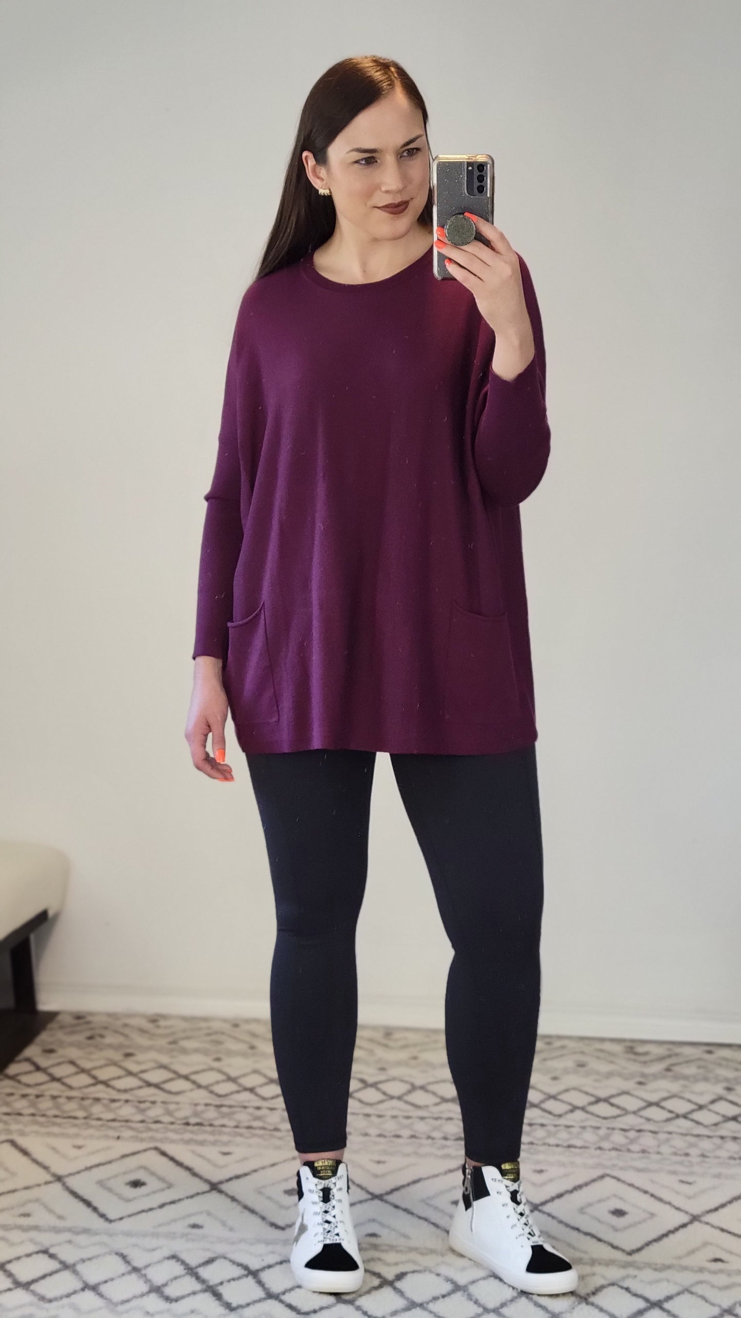 Mulberry Oversize Knit Sweater with Two Front Pockets "Callie" (1X/2X)