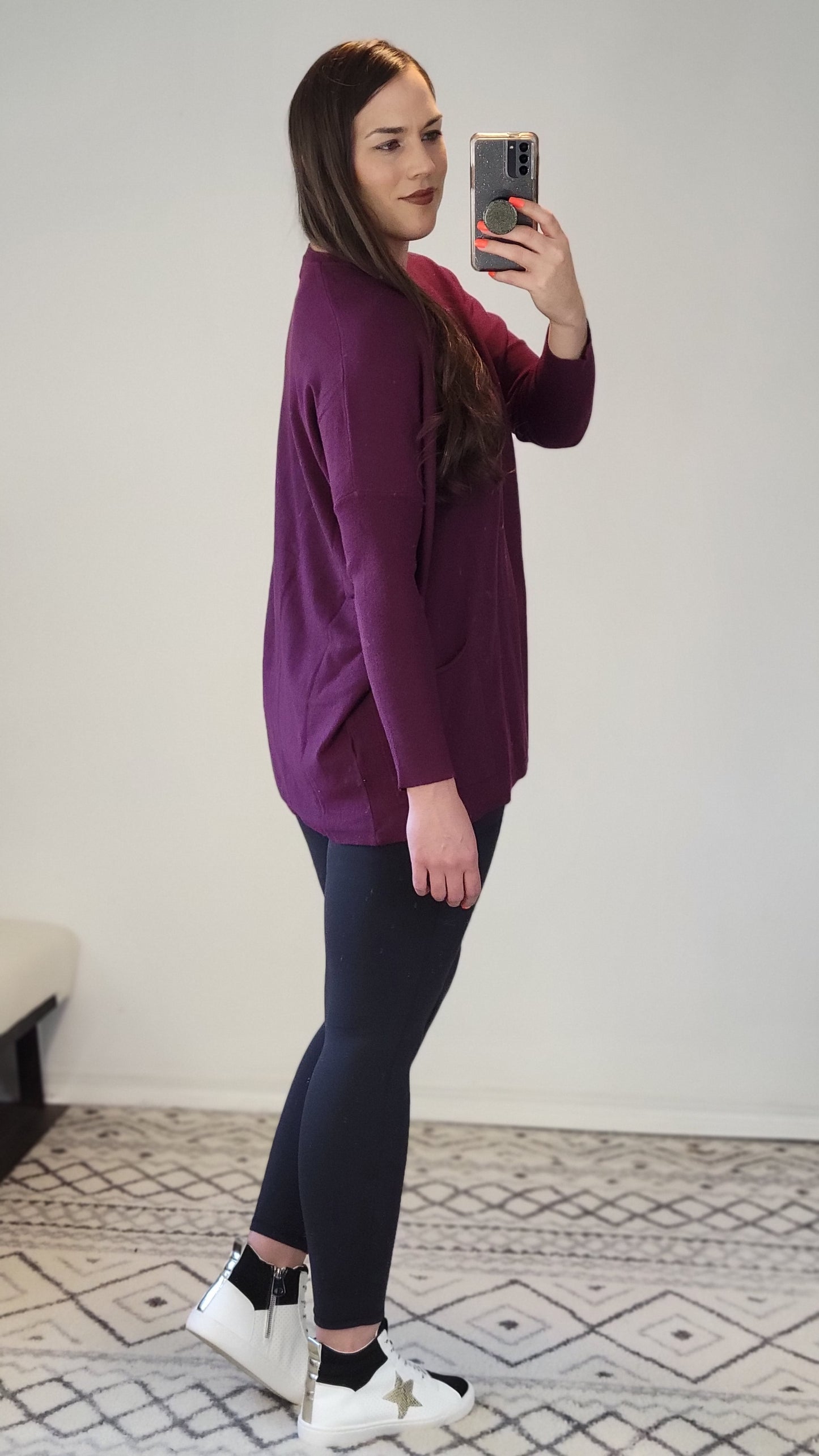 Mulberry Oversize Knit Sweater with Two Front Pockets "Callie" (1X/2X)