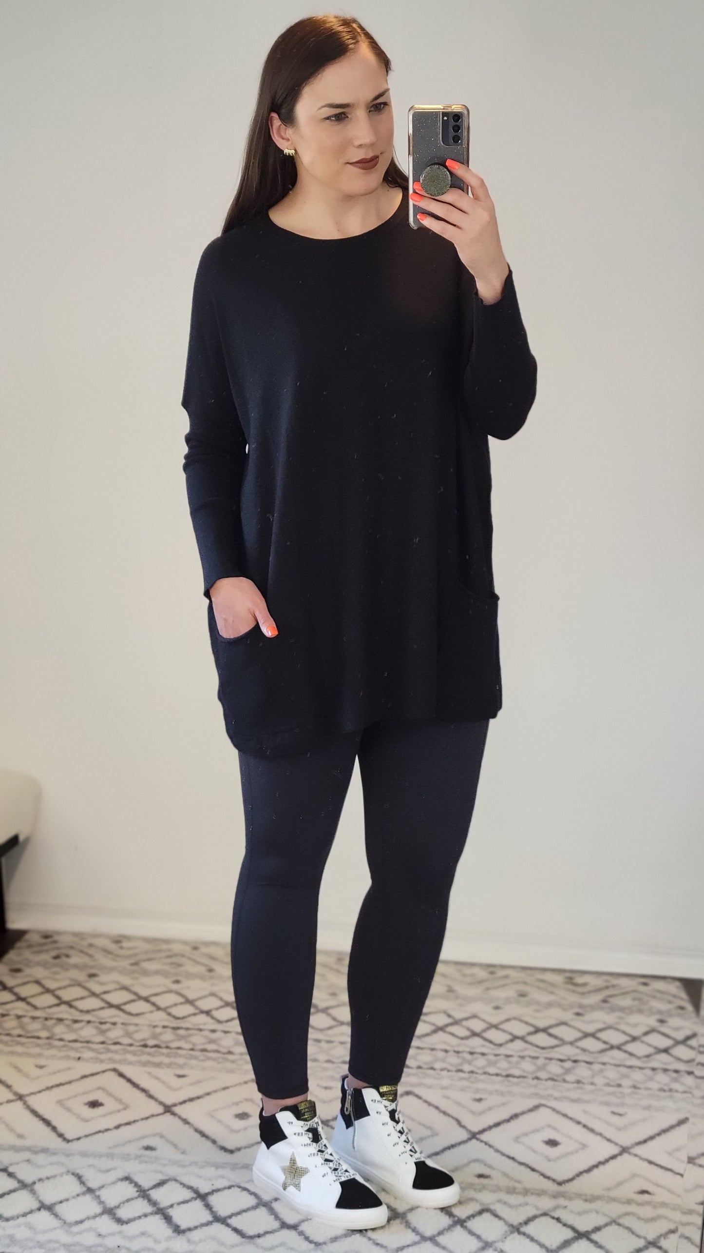 Black Oversize Knit Sweater with Pockets