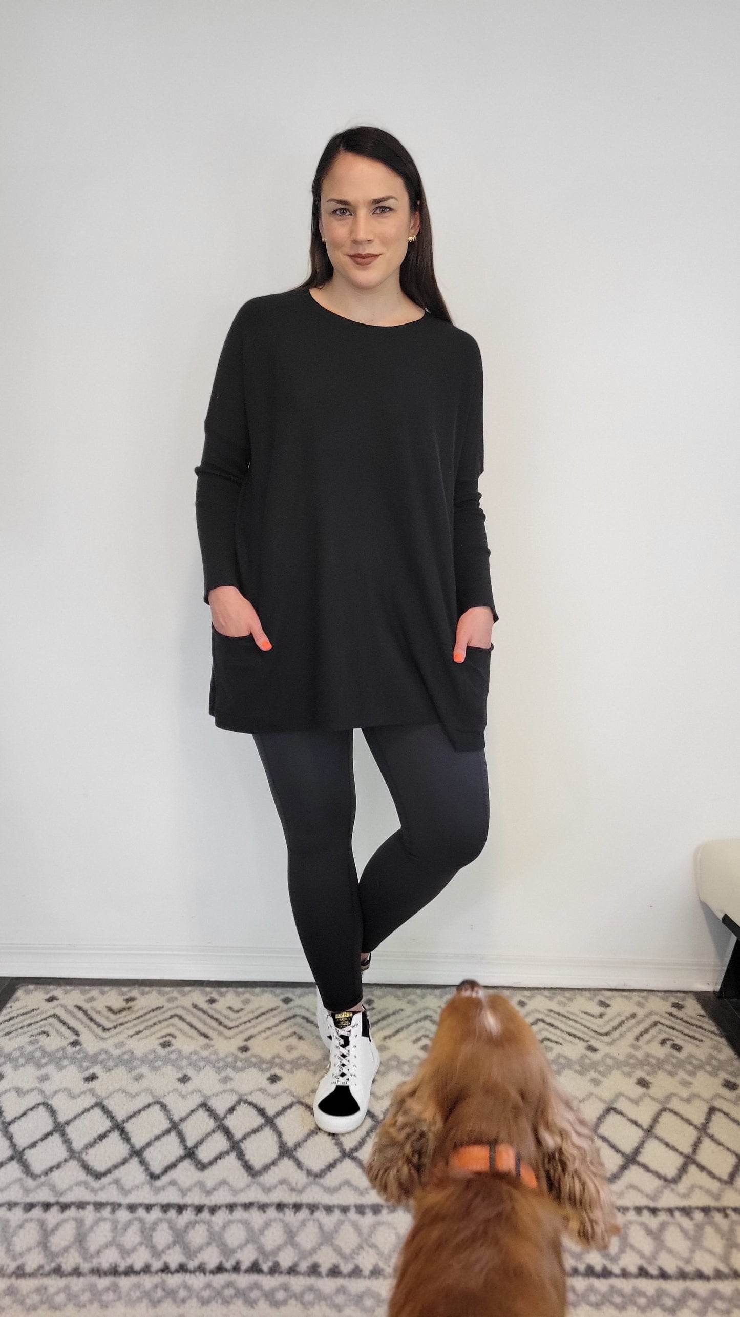 Black Oversize Knit Sweater with Pockets