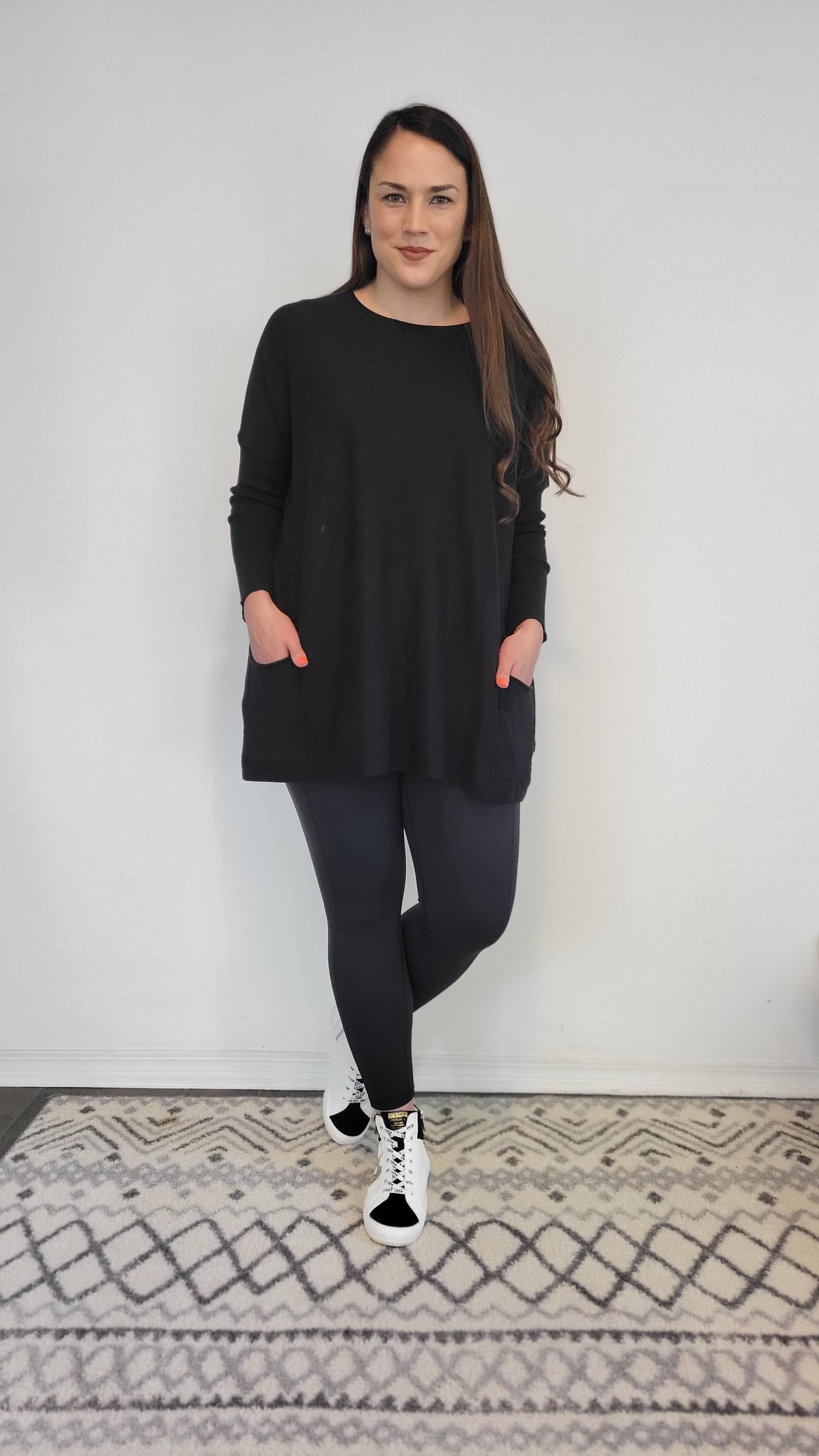 Black Oversize Knit Sweater with Pockets