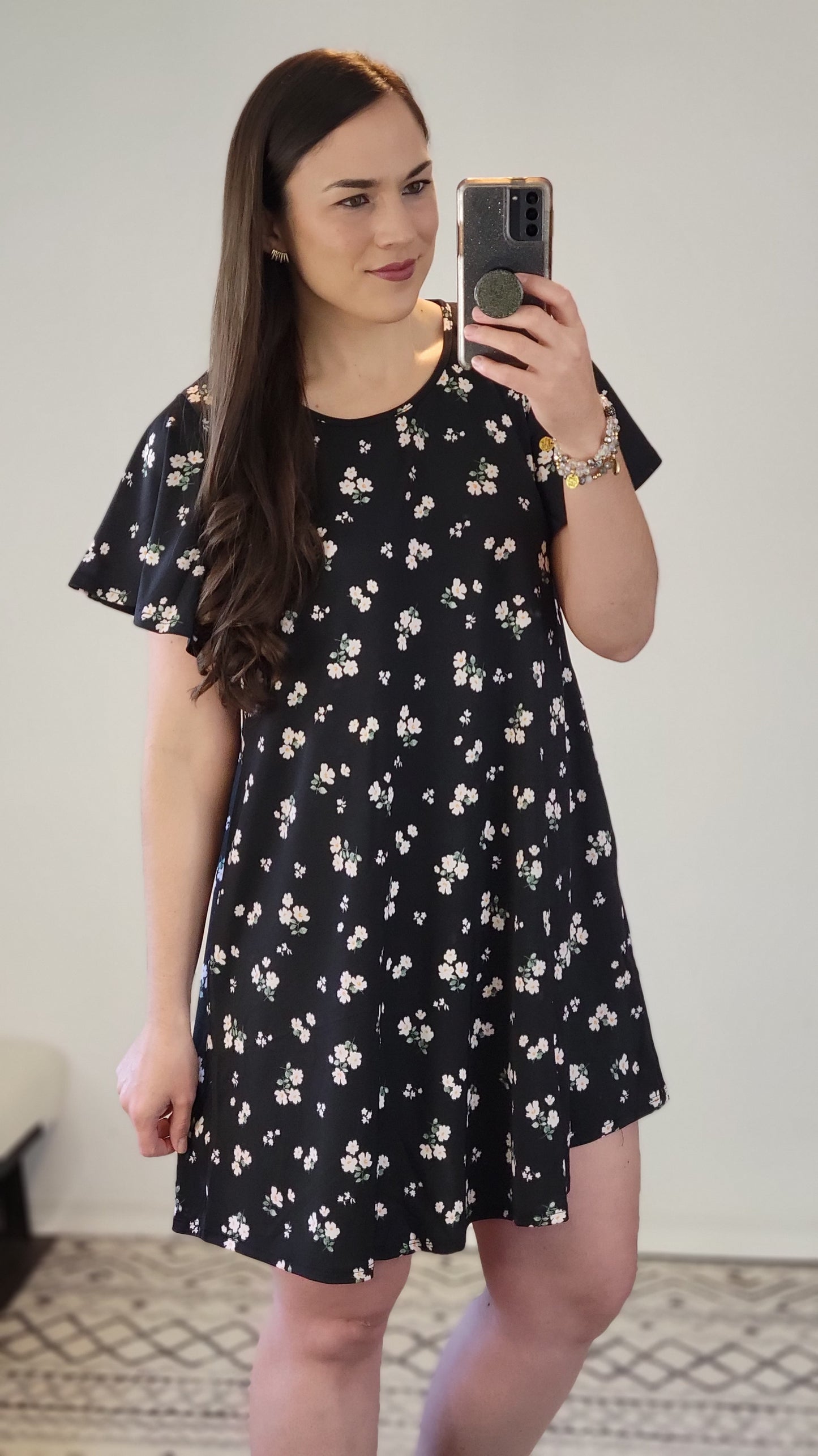 Black Floral Mini Dress with Pockets "Ellen"