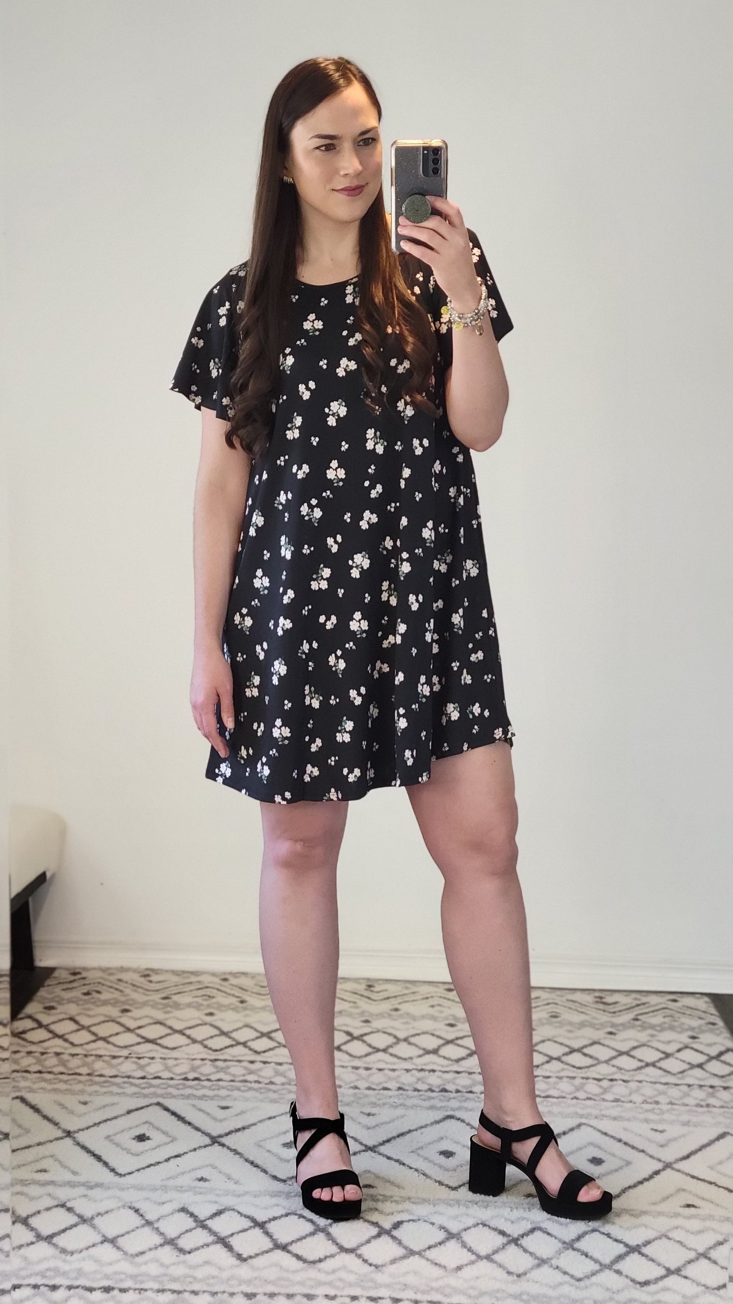 Black Floral Mini Dress with Pockets "Ellen"