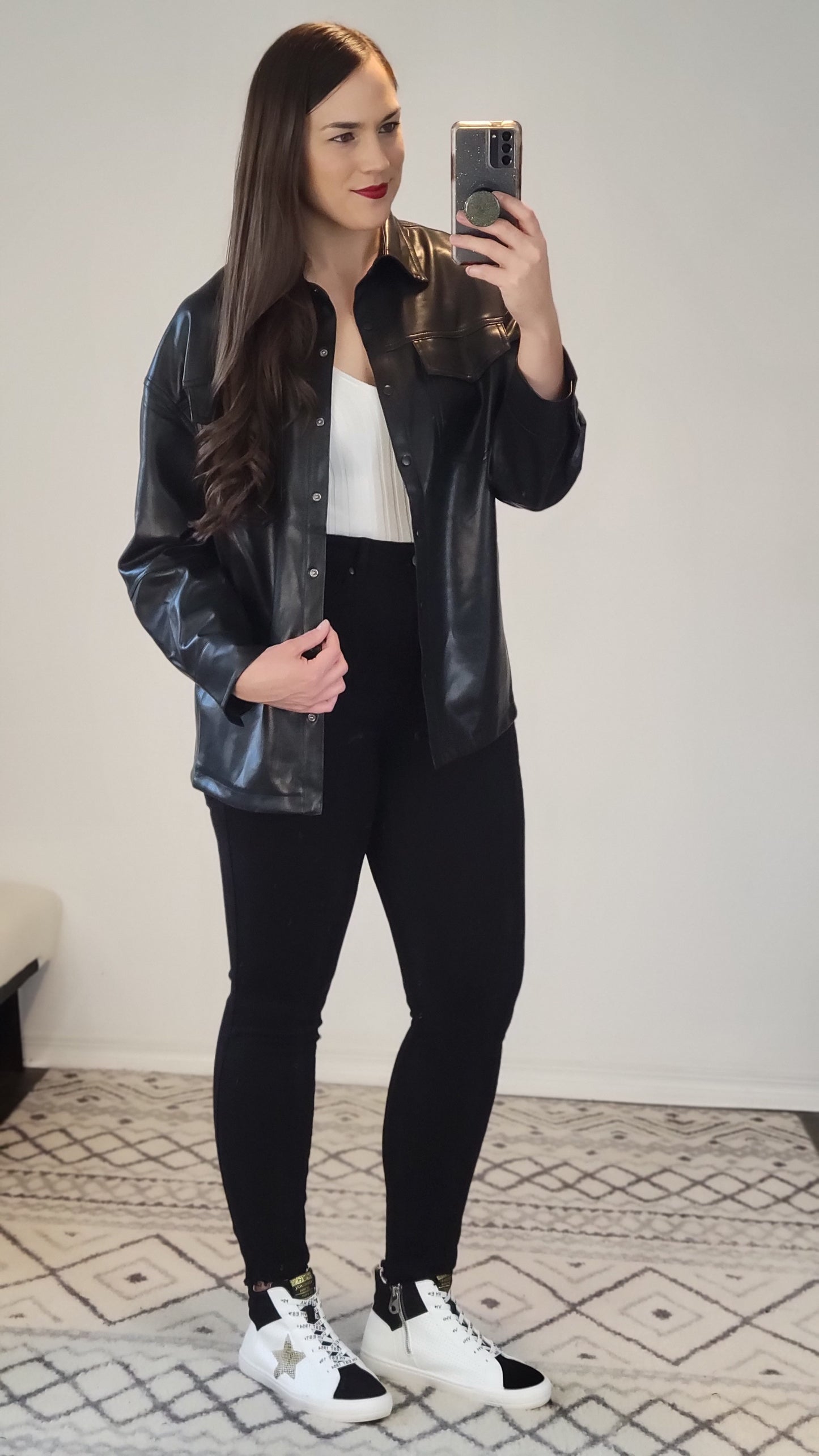 Black Faux Leather Button Up Shacket "Scarlett"