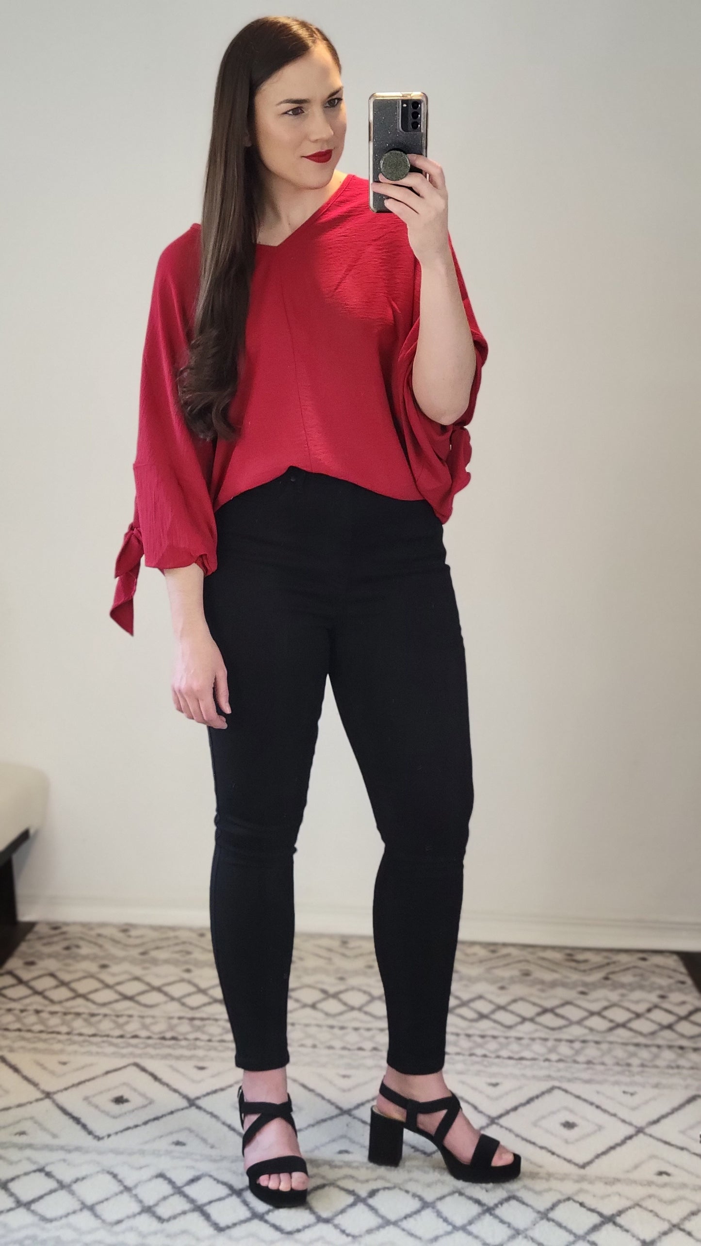 Ruby Red Sleeve Tie Detail Airflow Top "Eleanor"
