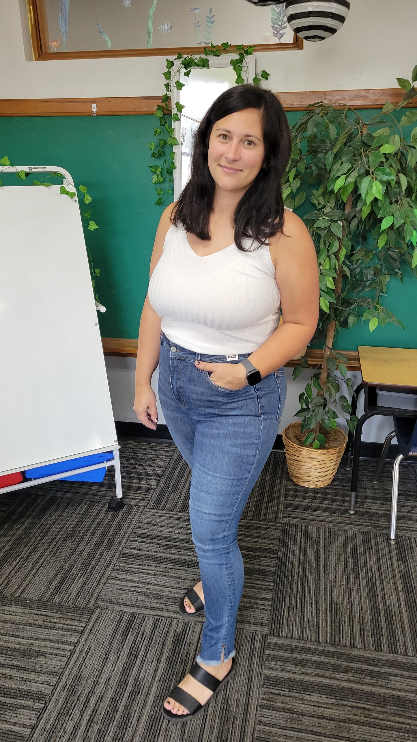 Judy Blue Tummy Control Medium Wash High Rise Side Slit Fray Hem Skinny  "June" (13)