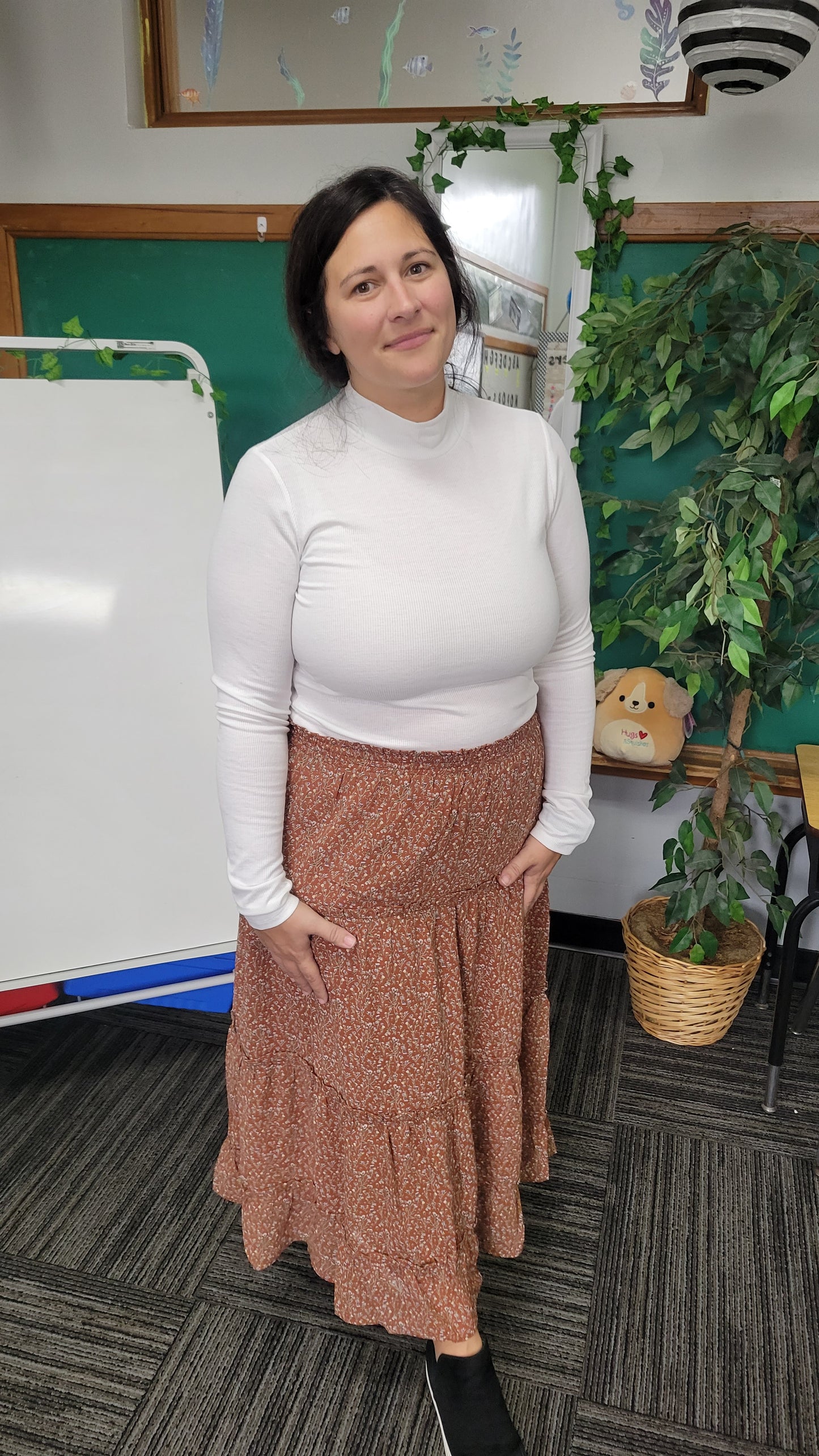 Rust Floral Chenille Layered Long Skirt with Pockets "Rhonda"