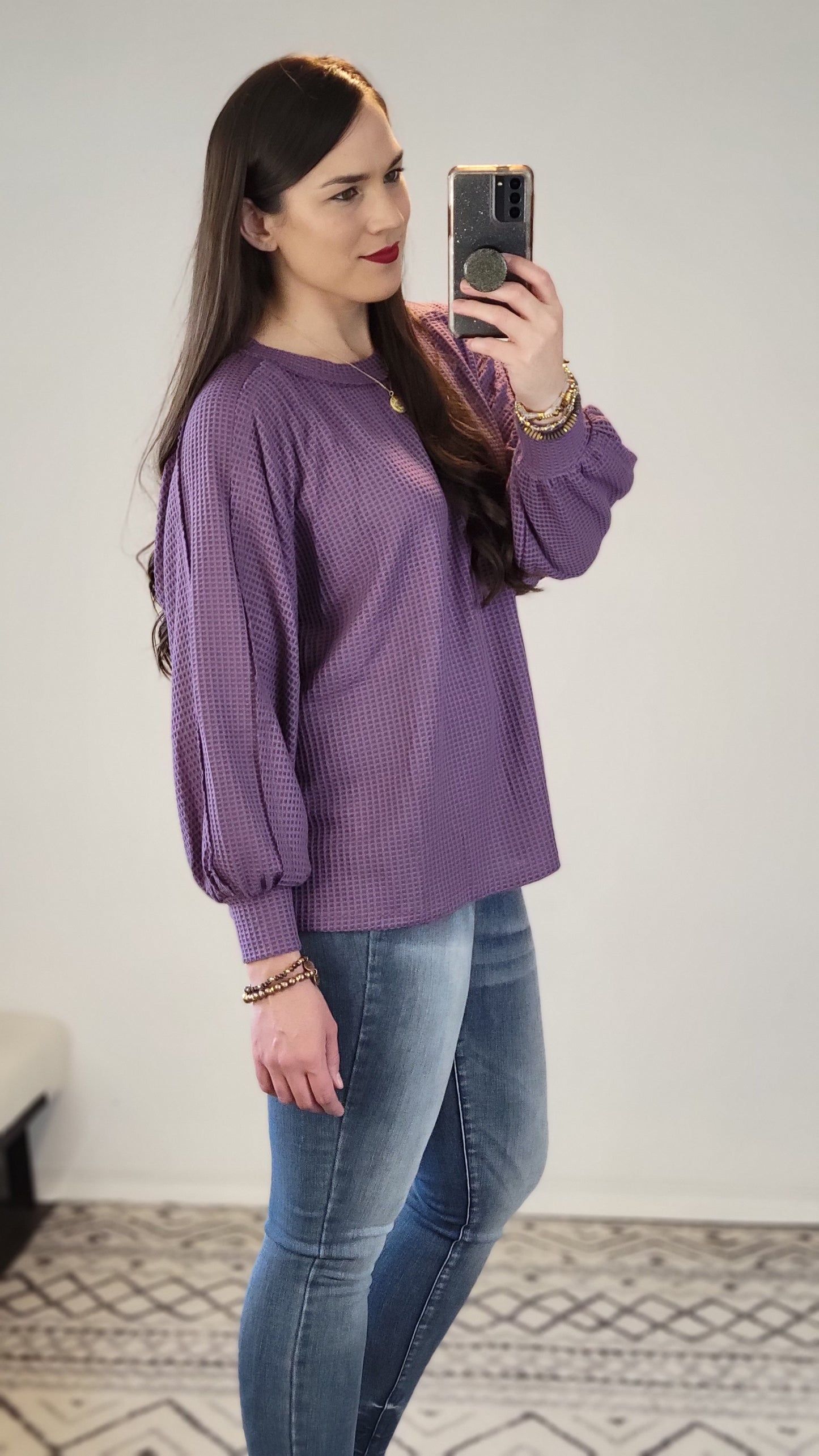 Purple Waffle Relaxed Long Sleeve Top "Paris"