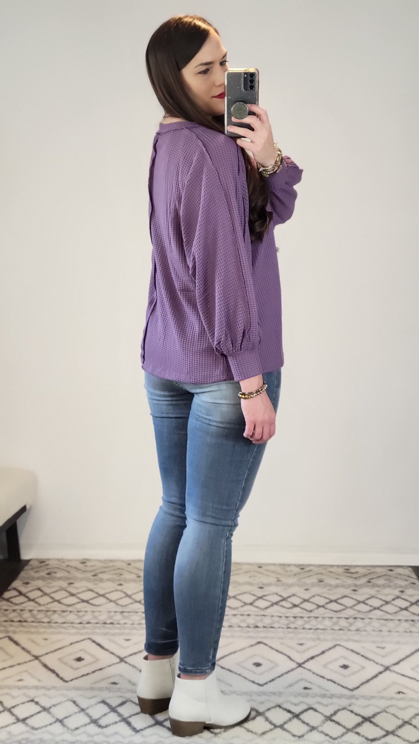 Purple Waffle Relaxed Long Sleeve Top "Paris"