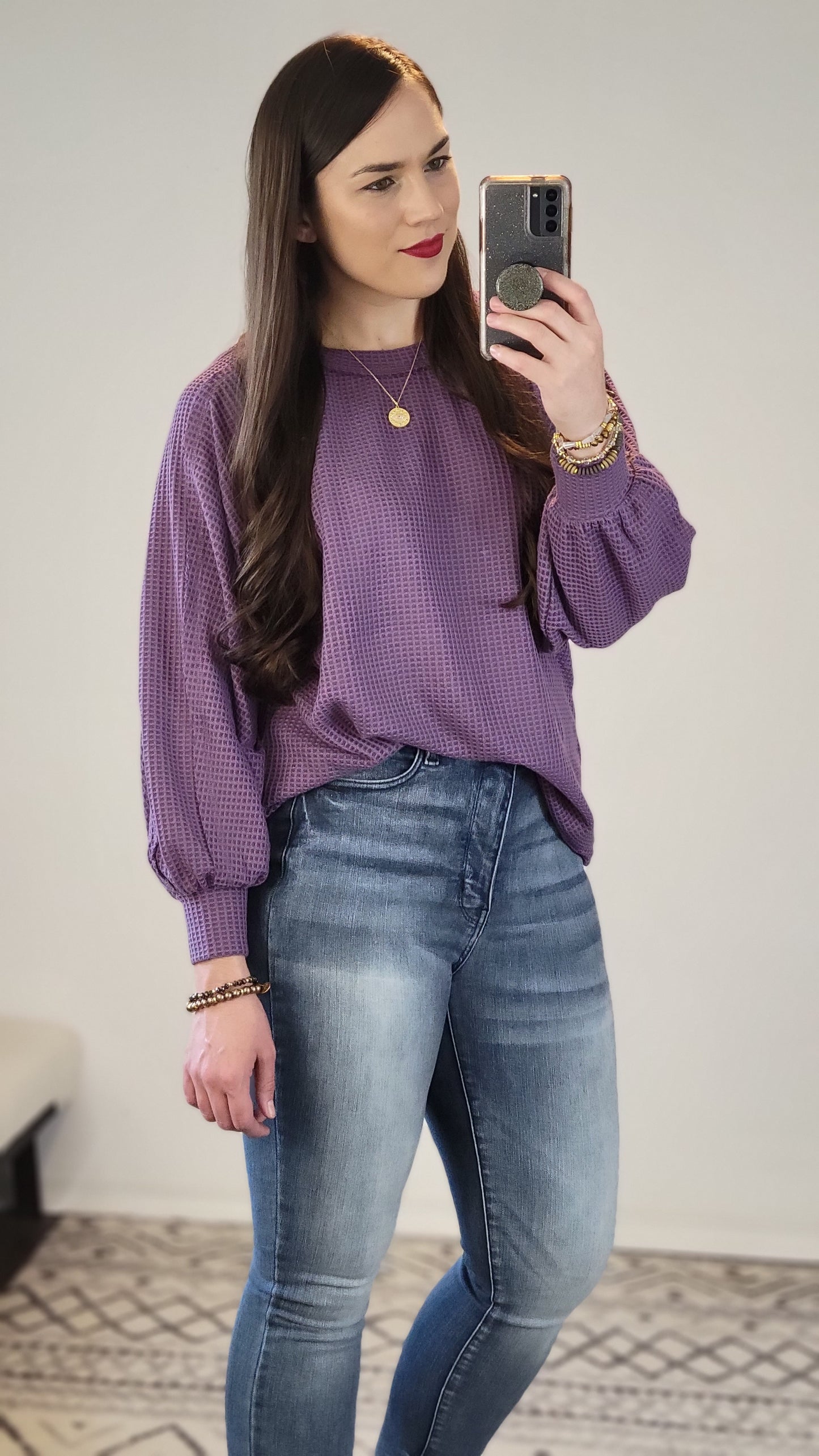 Purple Waffle Relaxed Long Sleeve Top "Paris"