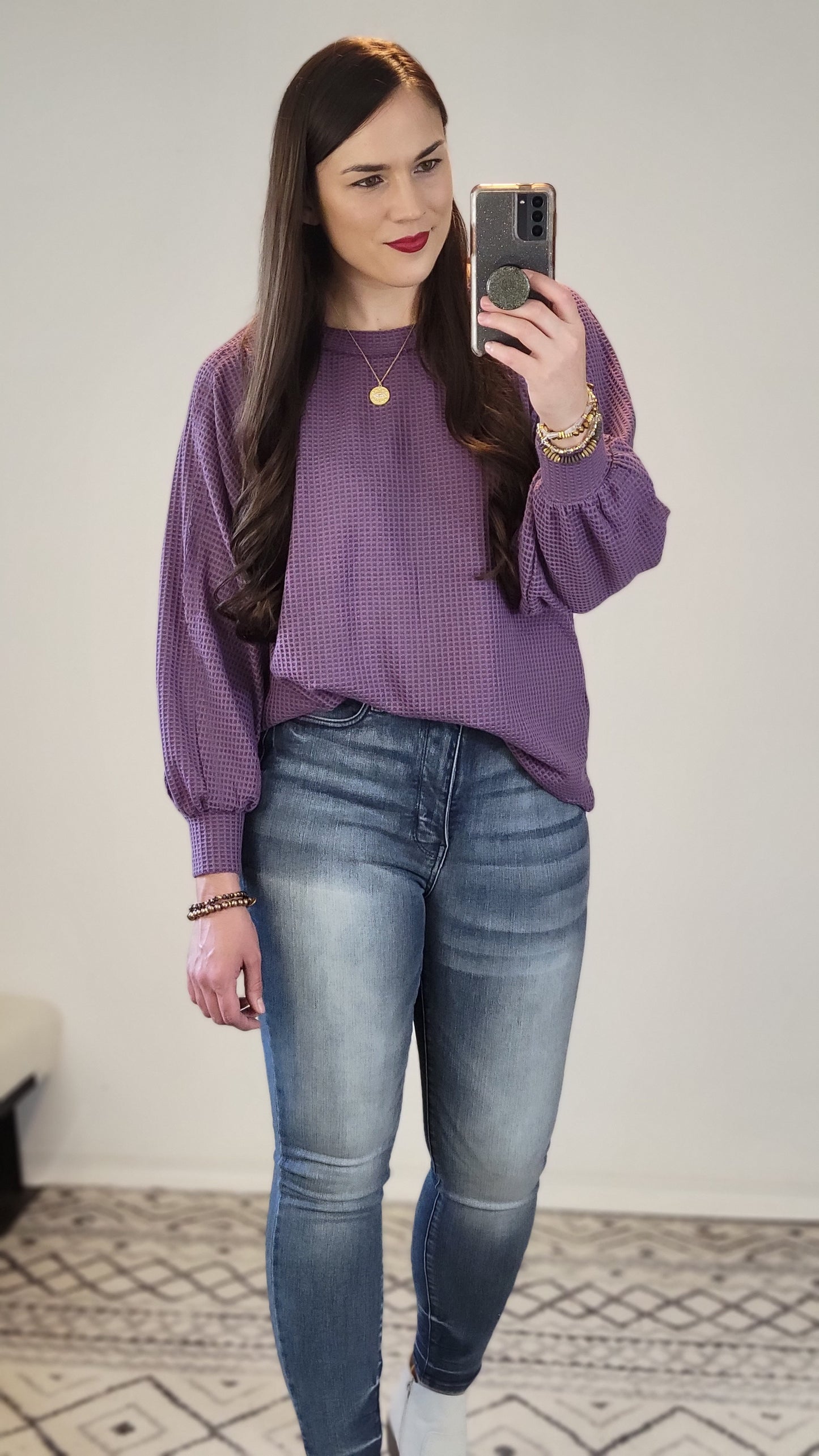 Purple Waffle Relaxed Long Sleeve Top "Paris"