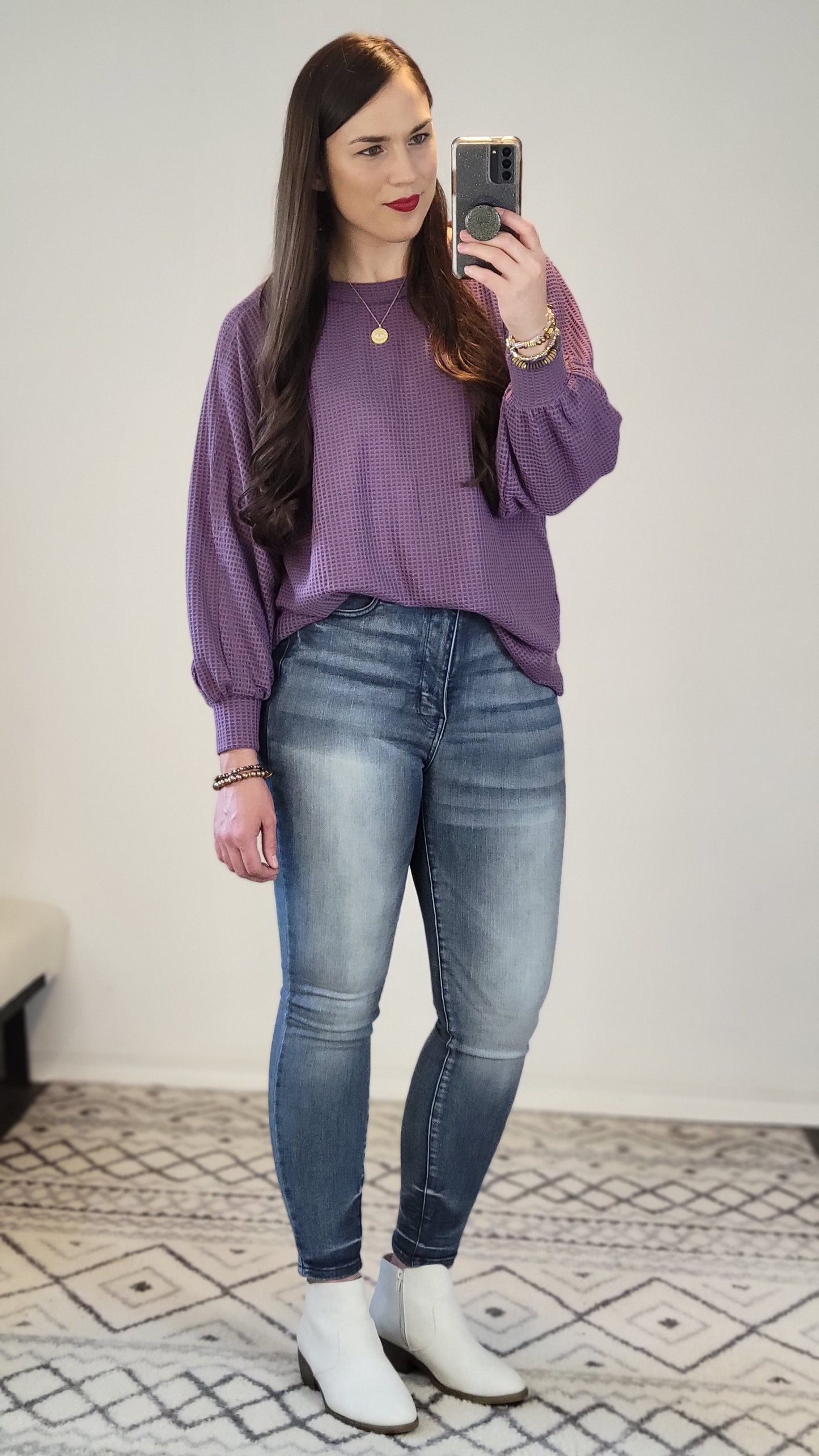 Purple Waffle Relaxed Long Sleeve Top "Paris"
