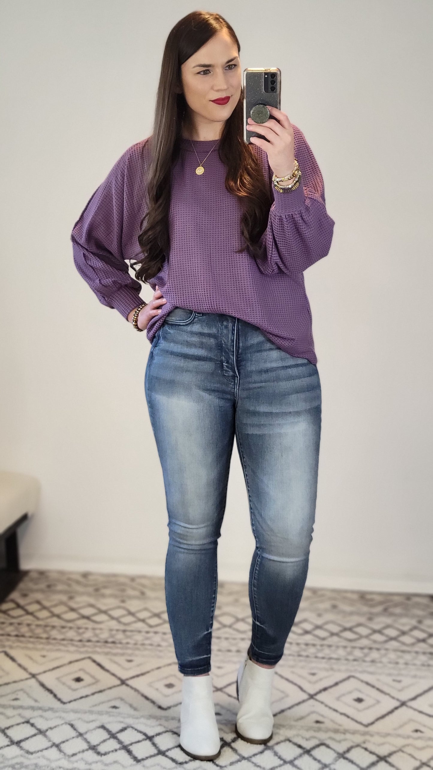 Purple Waffle Relaxed Long Sleeve Top "Paris"