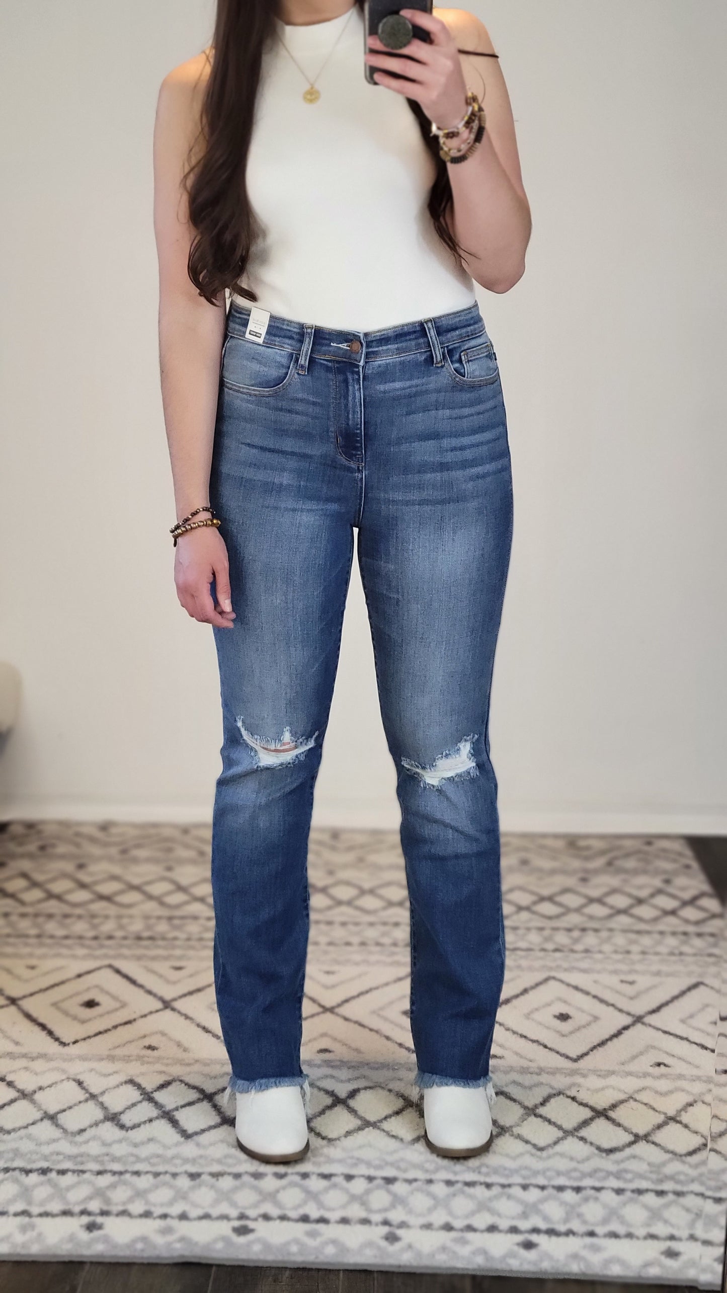 Judy Blue Medium Wash High Rise Straight Jean "Drella"