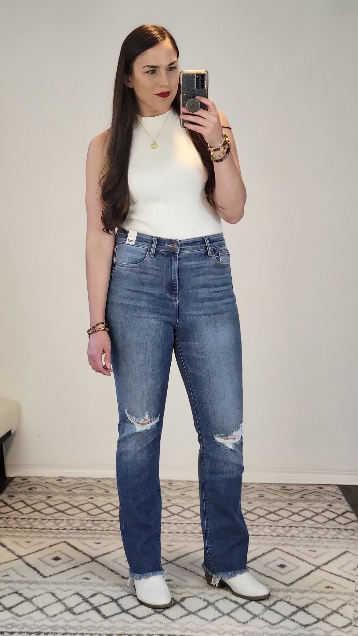 Judy Blue Medium Wash High Rise Straight Jean "Drella"