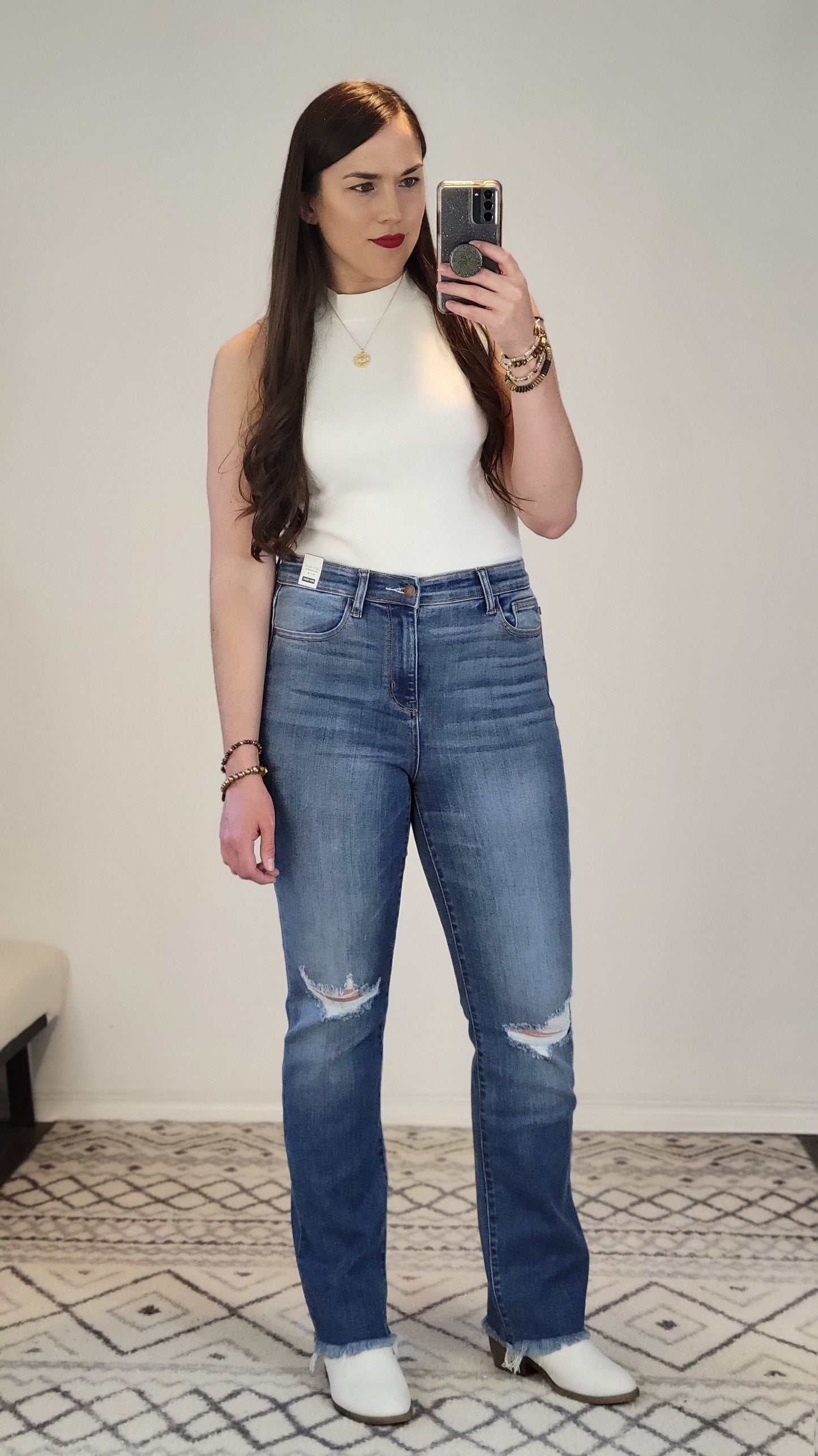 Judy Blue Medium Wash High Rise Straight Jean "Drella"
