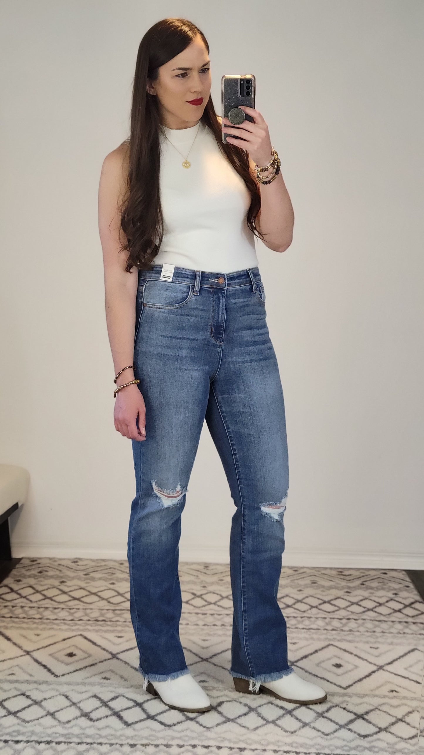 Judy Blue Medium Wash High Rise Straight Jean "Drella"
