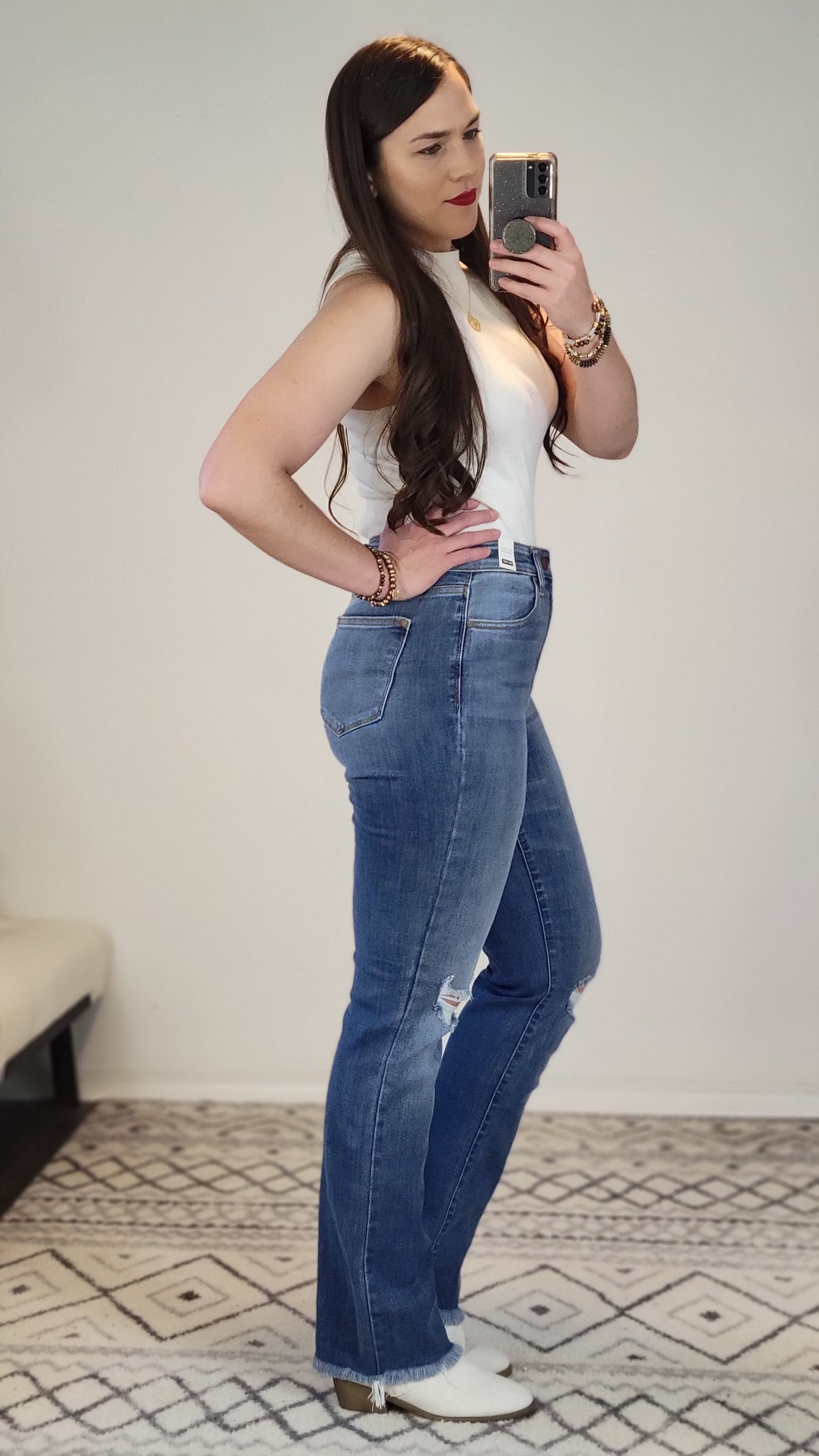 Judy Blue Medium Wash High Rise Straight Jean "Drella"