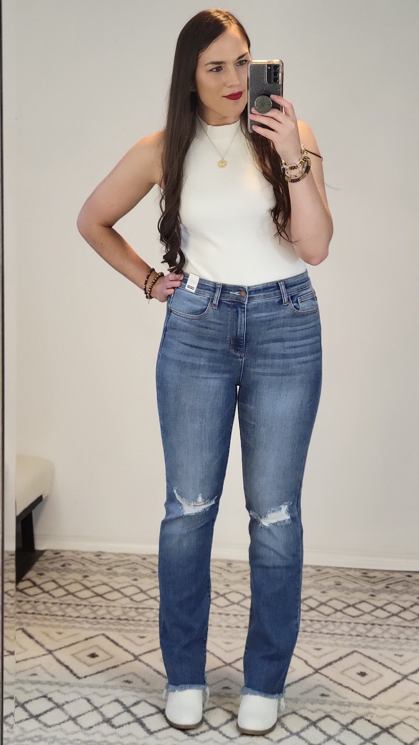 Judy Blue Medium Wash High Rise Straight Jean "Drella"