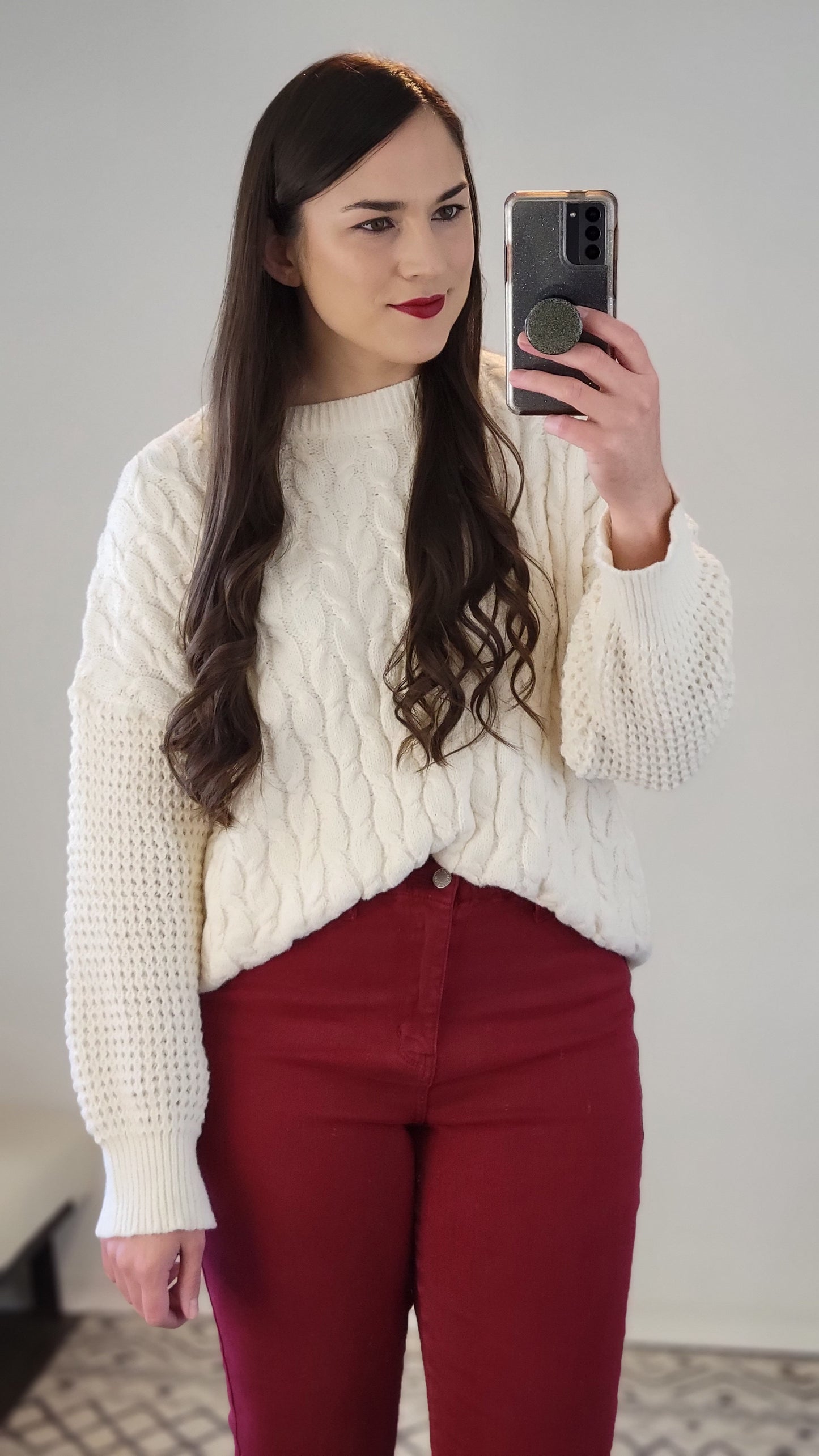 Cream Contrast Pattern Pullover Sweater "Anya"