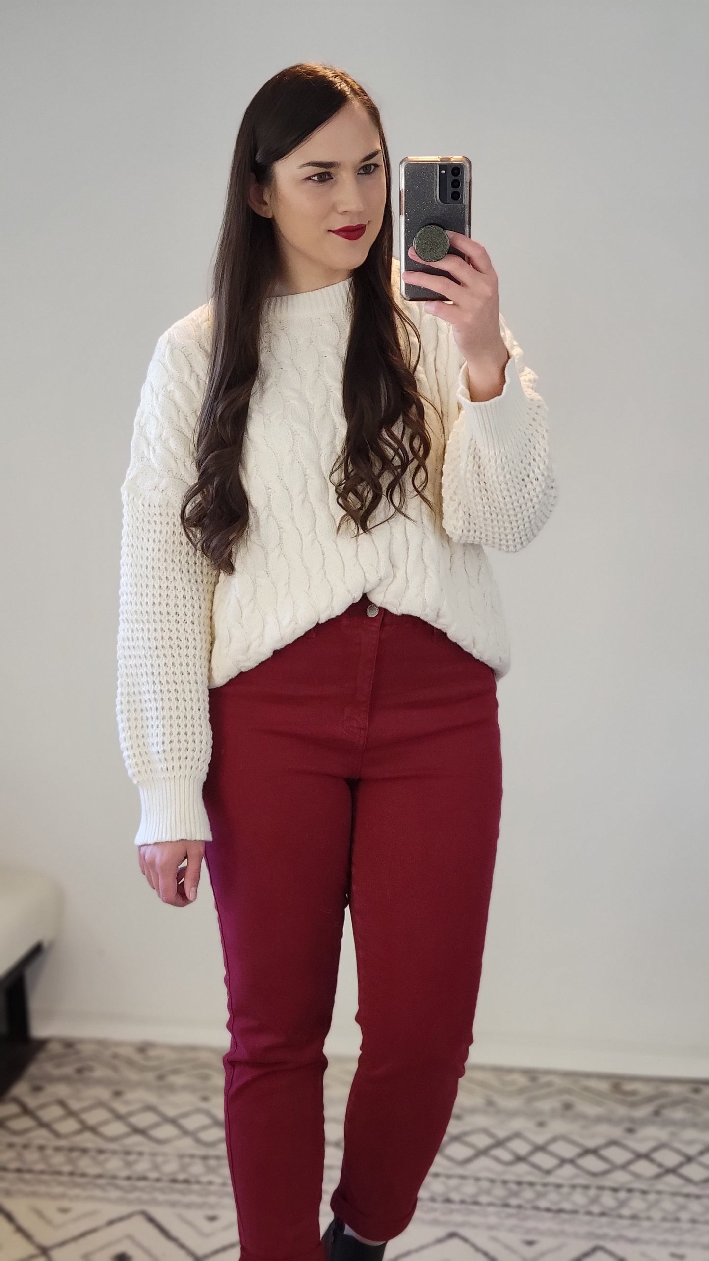 Cream Contrast Pattern Pullover Sweater "Anya"