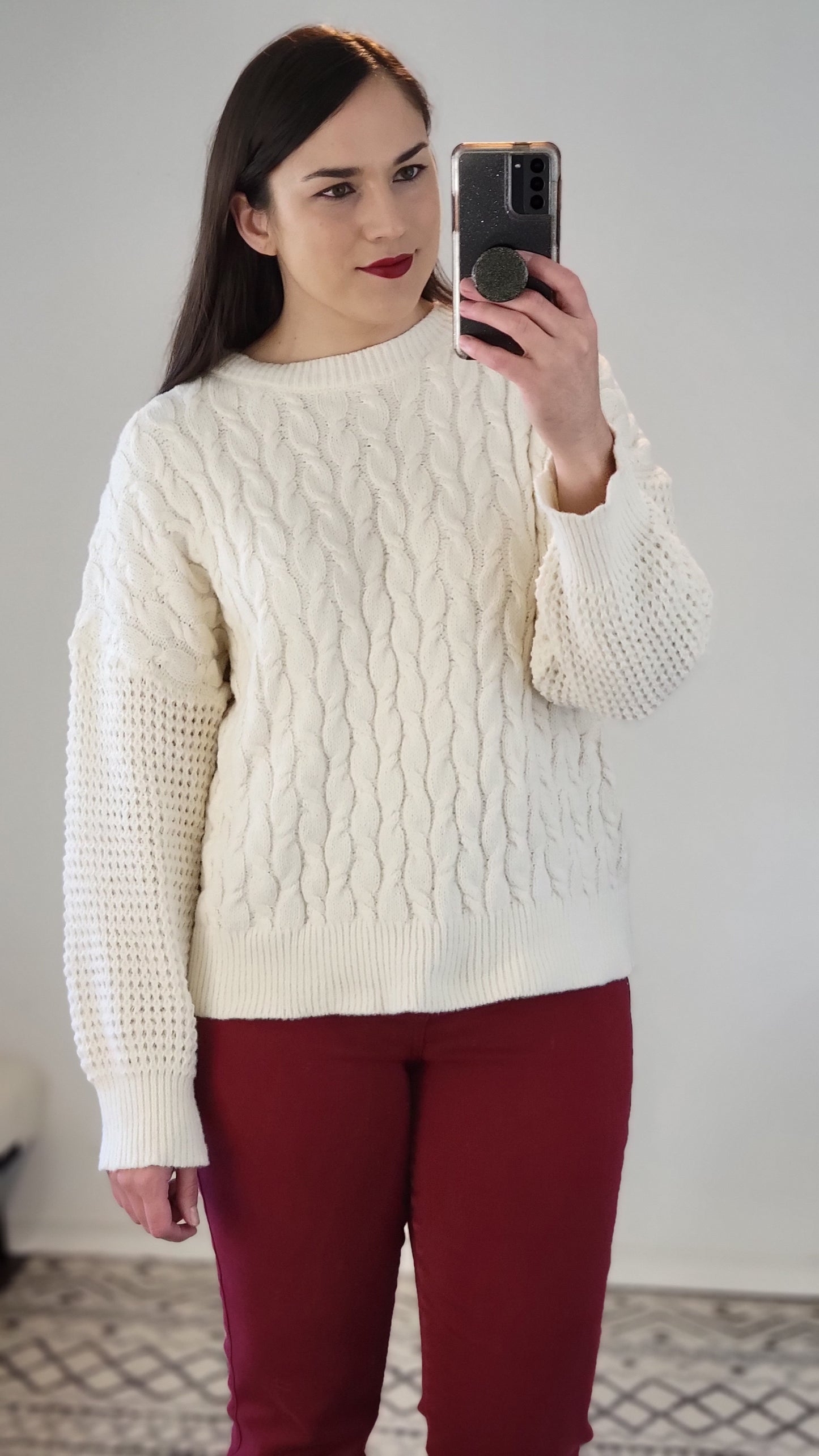 Cream Contrast Pattern Pullover Sweater "Anya"