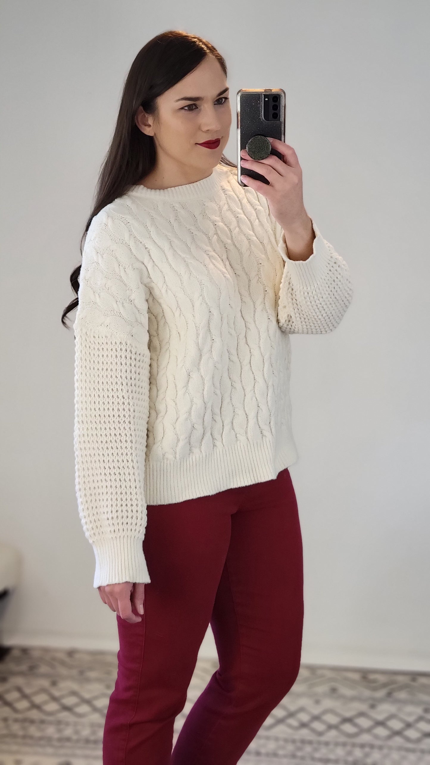 Cream Contrast Pattern Pullover Sweater "Anya"