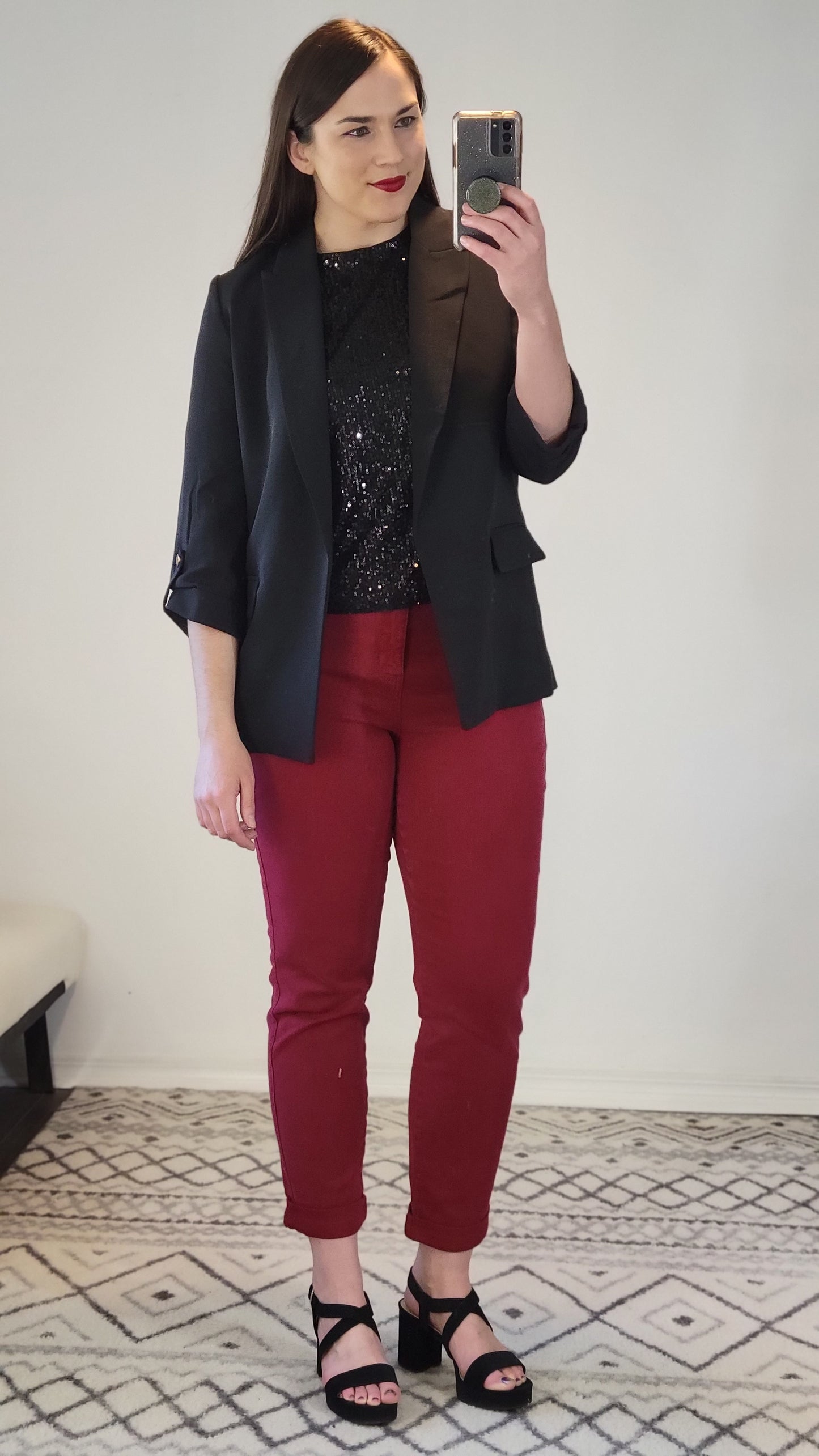 Black Sequin Relaxed Crop Top "Willow"