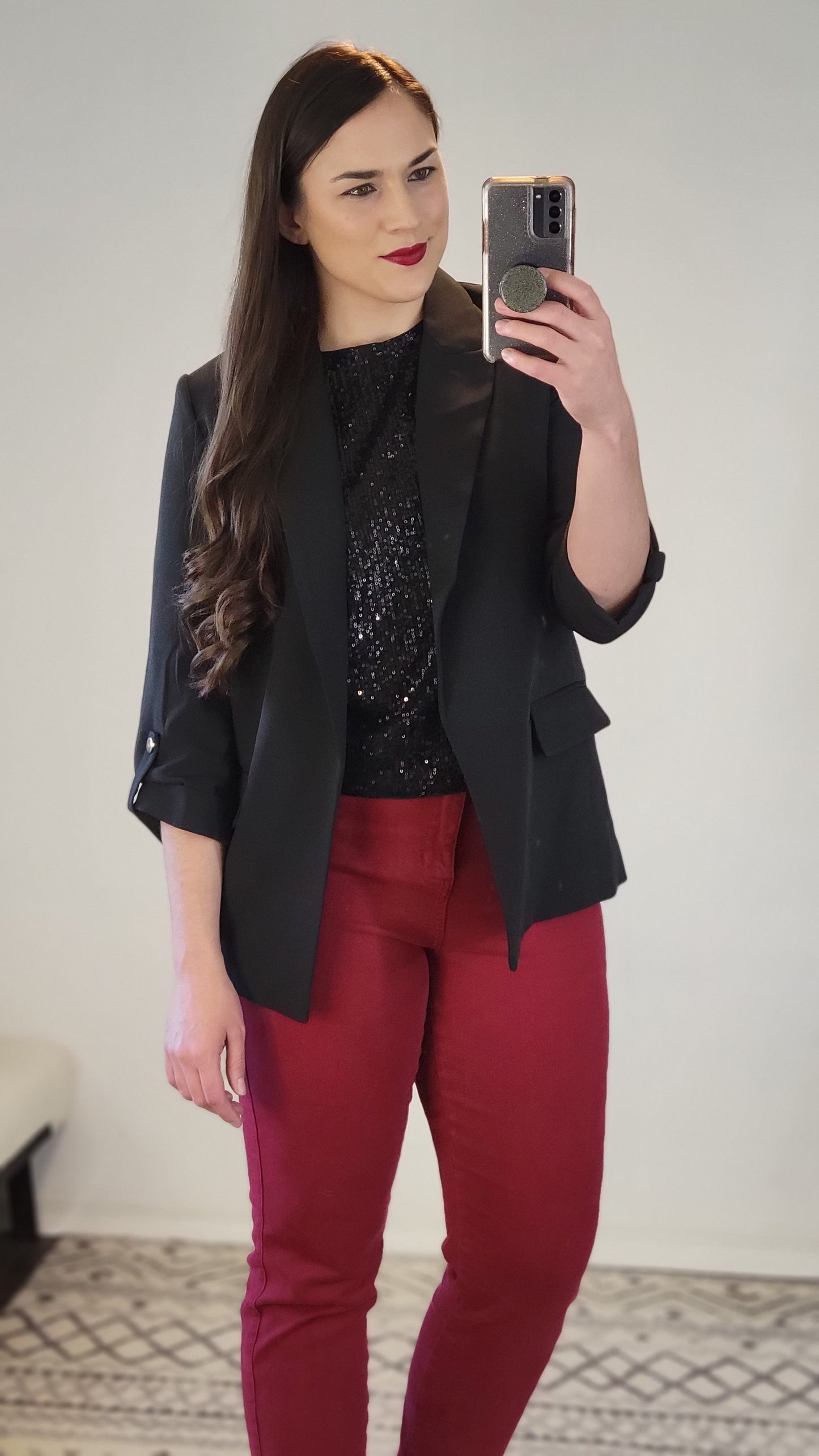 Black Sequin Relaxed Crop Top "Willow"