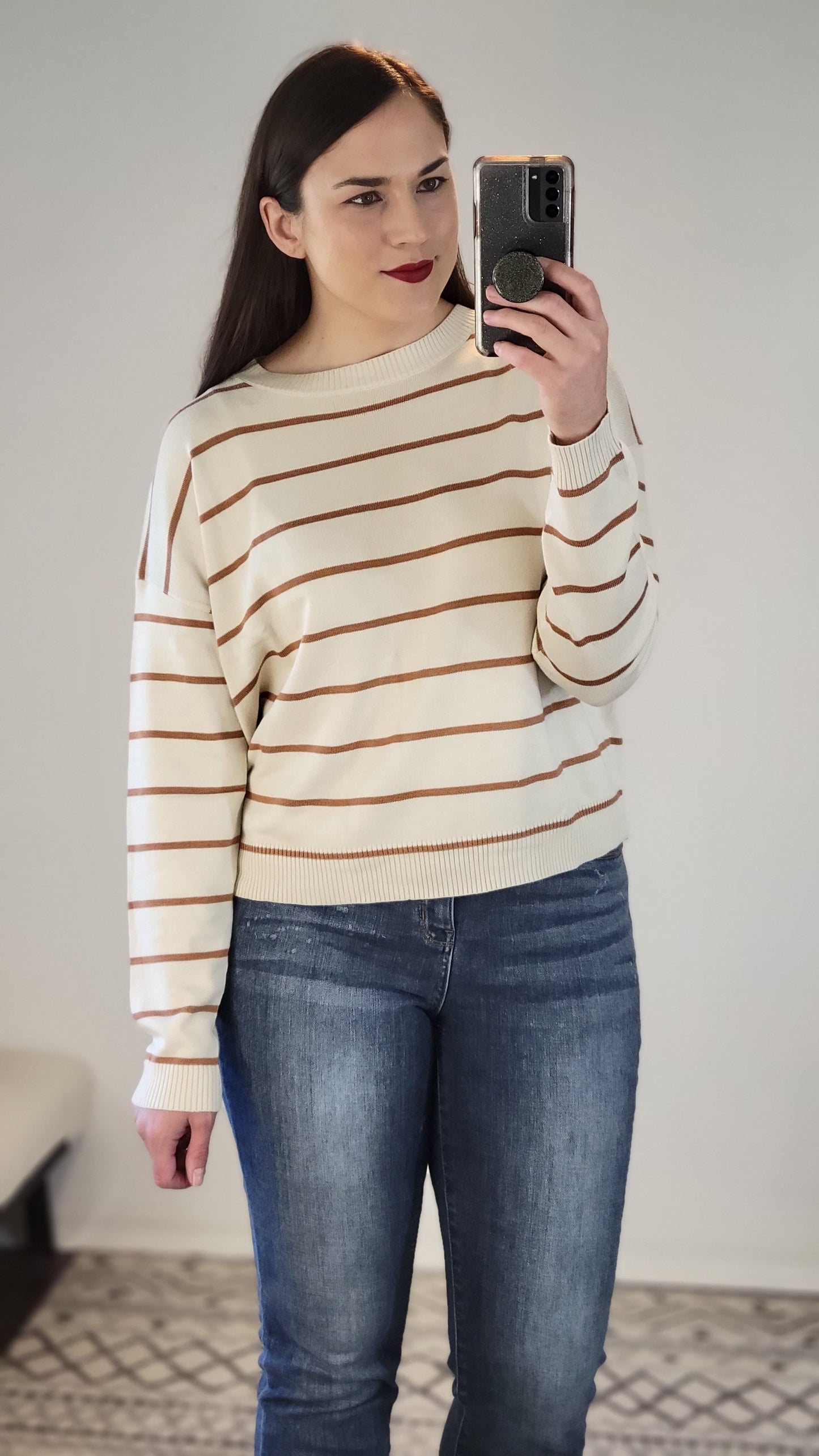 Champagne/Caramel Stripe Boatneck Sweater "Cordelia"