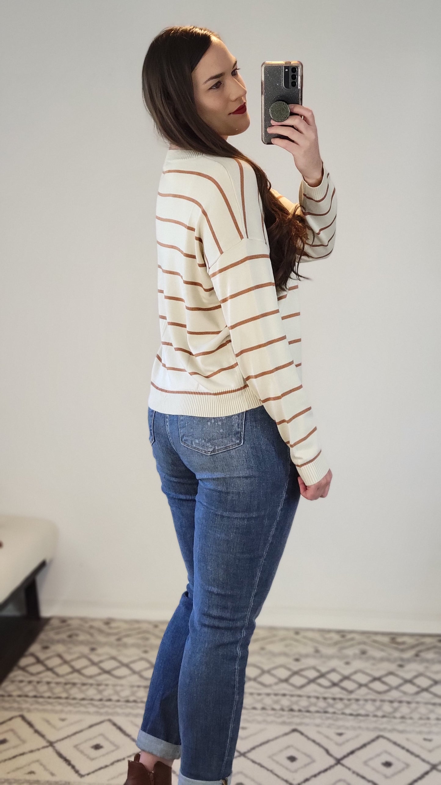 Champagne/Caramel Stripe Boatneck Sweater "Cordelia"