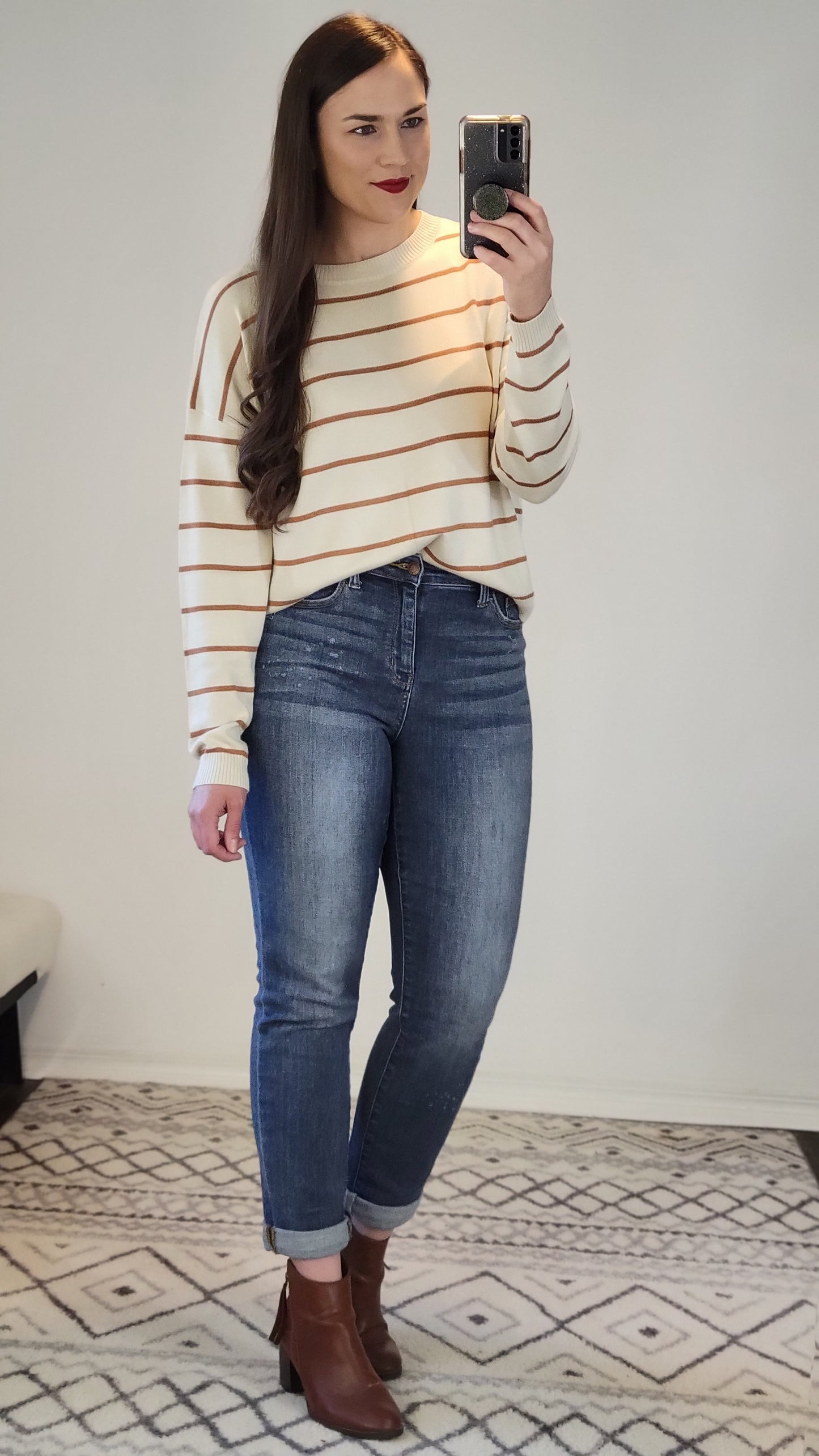 Champagne/Caramel Stripe Boatneck Sweater "Cordelia"