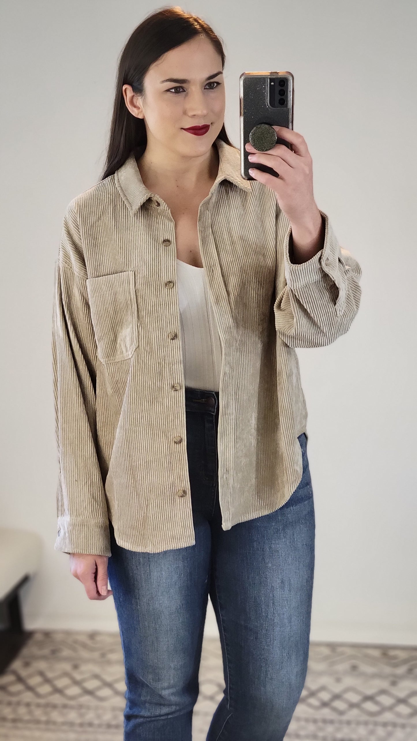 Mocha Corduroy Button Down Shacket "Kennedy"